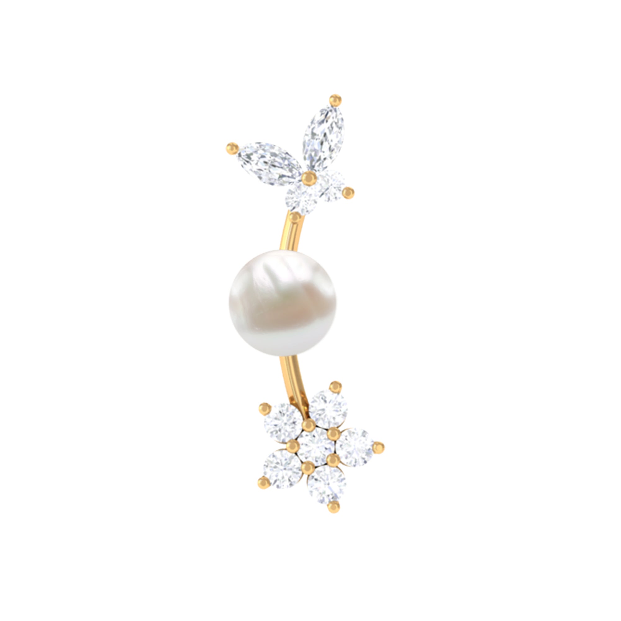 Rosec Jewels-Nature Inspired Freshwater Pearl and Moissanite Crawler Earring