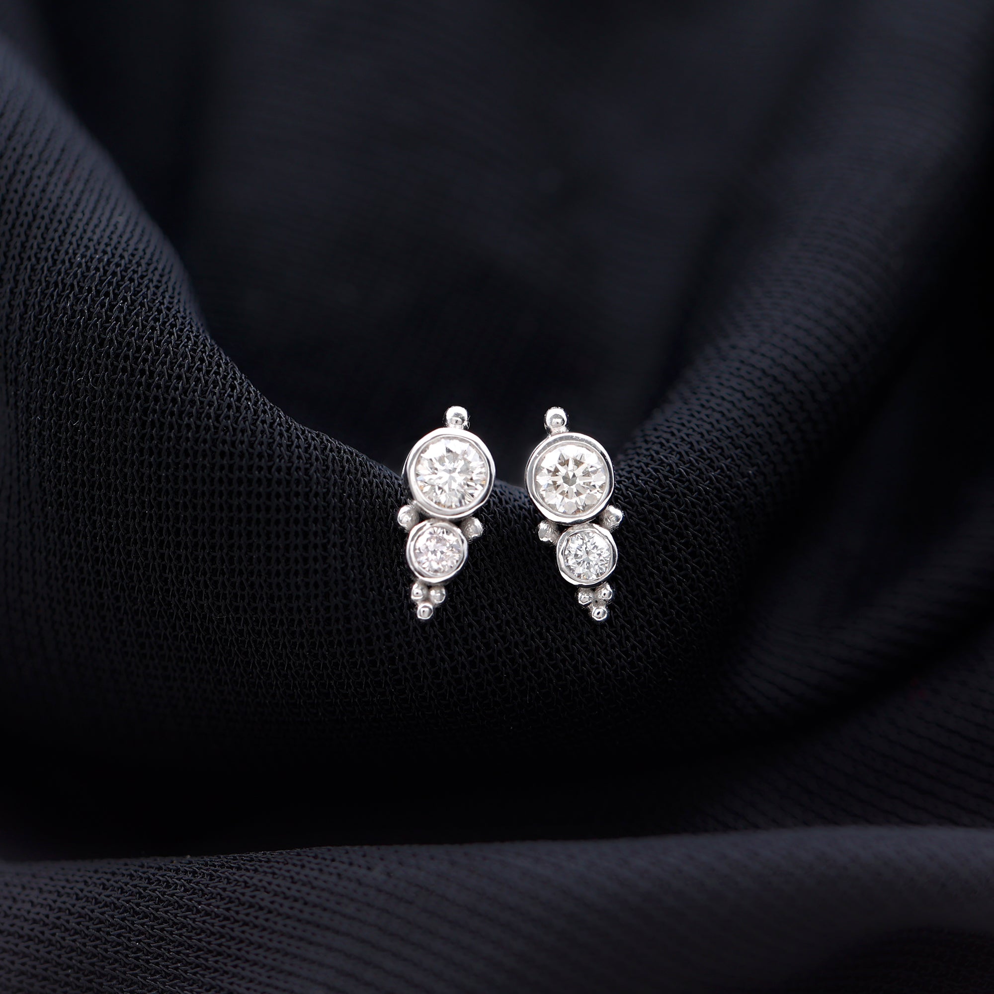 Rosec Jewels-Simple Bezel Set Moissanite Two Stone Tragus Earring