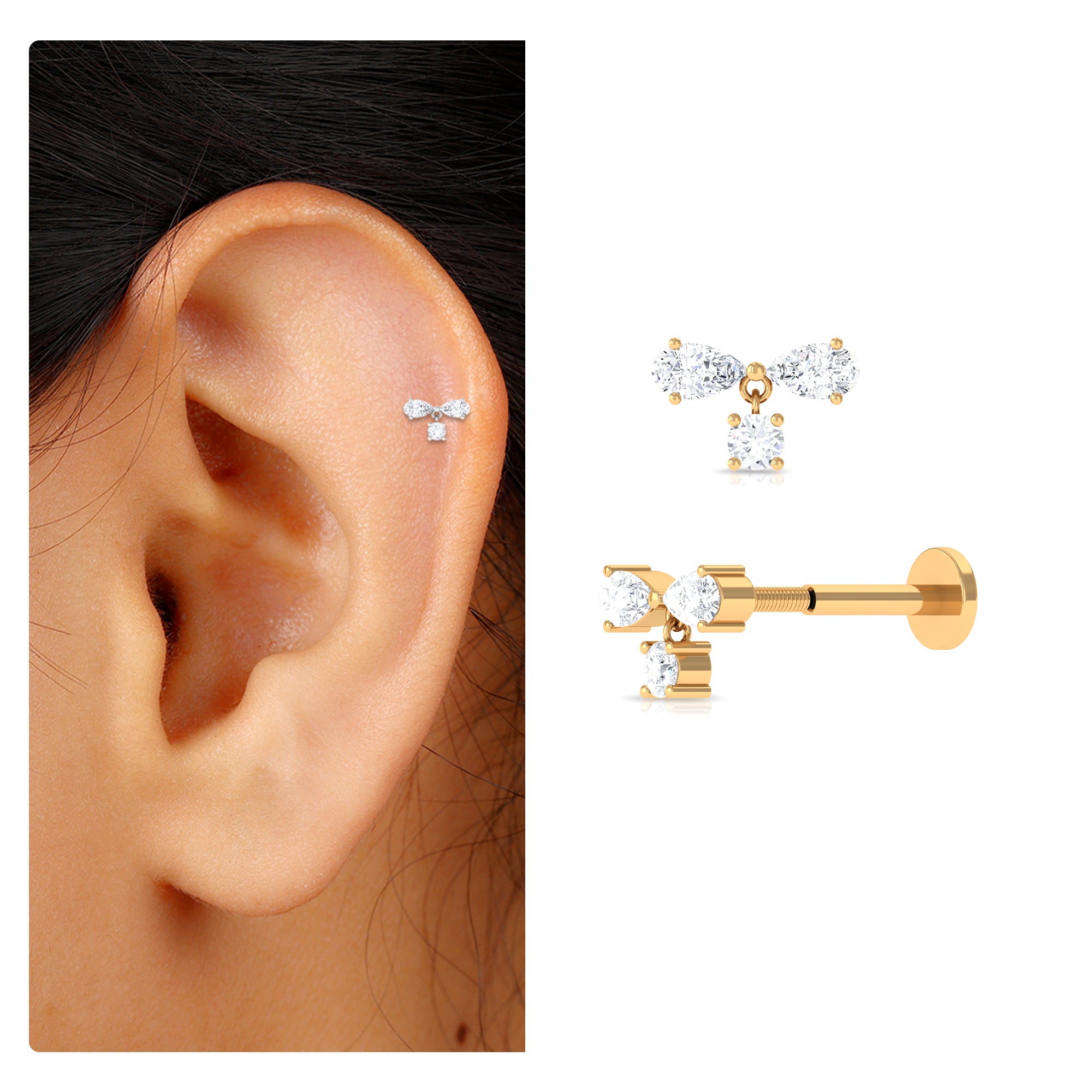 Rosec Jewels-Pear Shape Moissanite Drop Earring for Helix Piercing