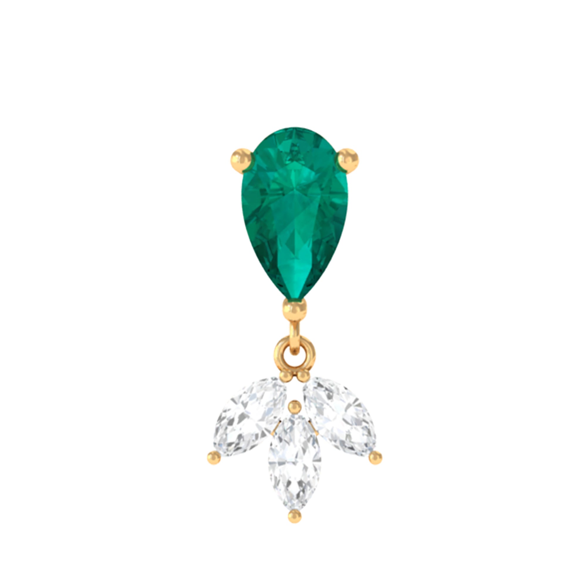 Rosec Jewels-Pear Cut Emerald and Moissanite Dangle Earring