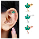 Rosec Jewels-Created Emerald Flower Earring with Teardrop Moissanite