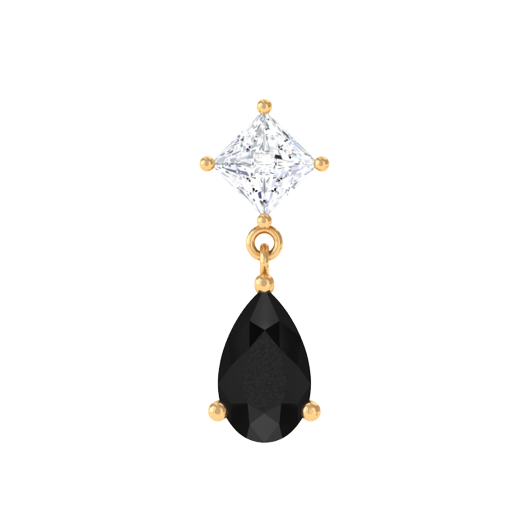 Rosec Jewels-Pear Shape Black Onyx Dangling Helix Earring with Moissanite