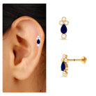 Rosec Jewels-Pear Shape Blue Sapphire Helix Earring with Moissanite