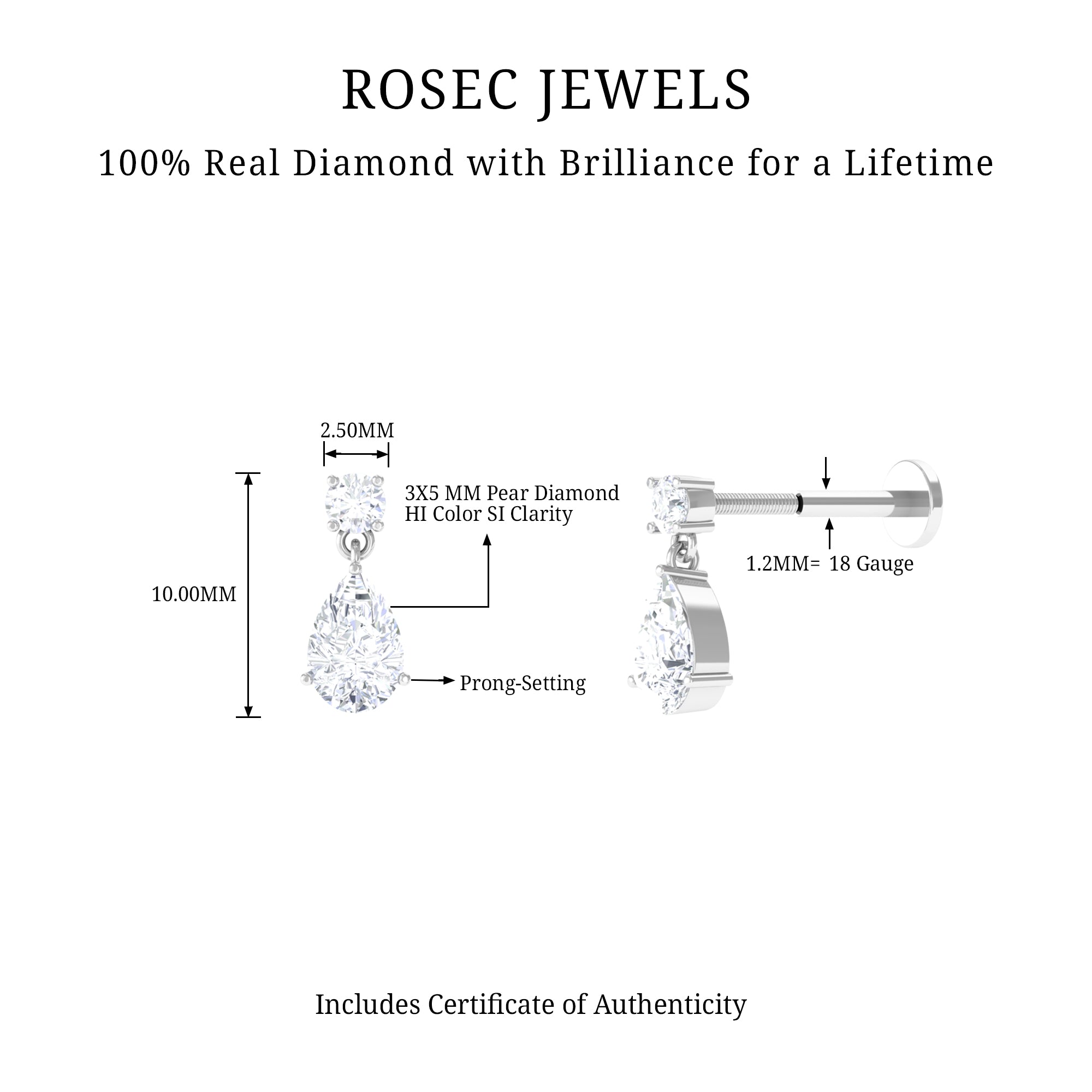 Rosec Jewels-Pear and Round Cut Diamond Stud Drop Helix Earring