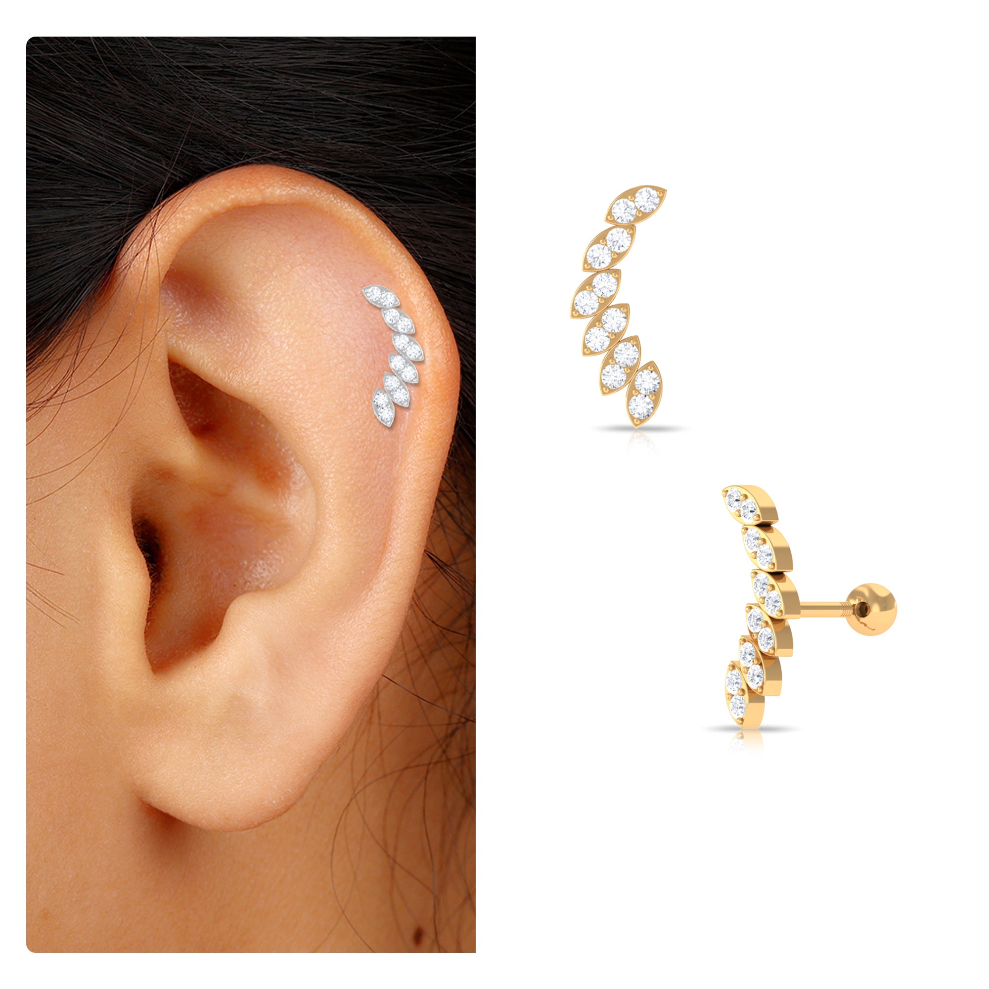 Rosec Jewels-Moissanite Curved Crawler Earring for Helix Piercing