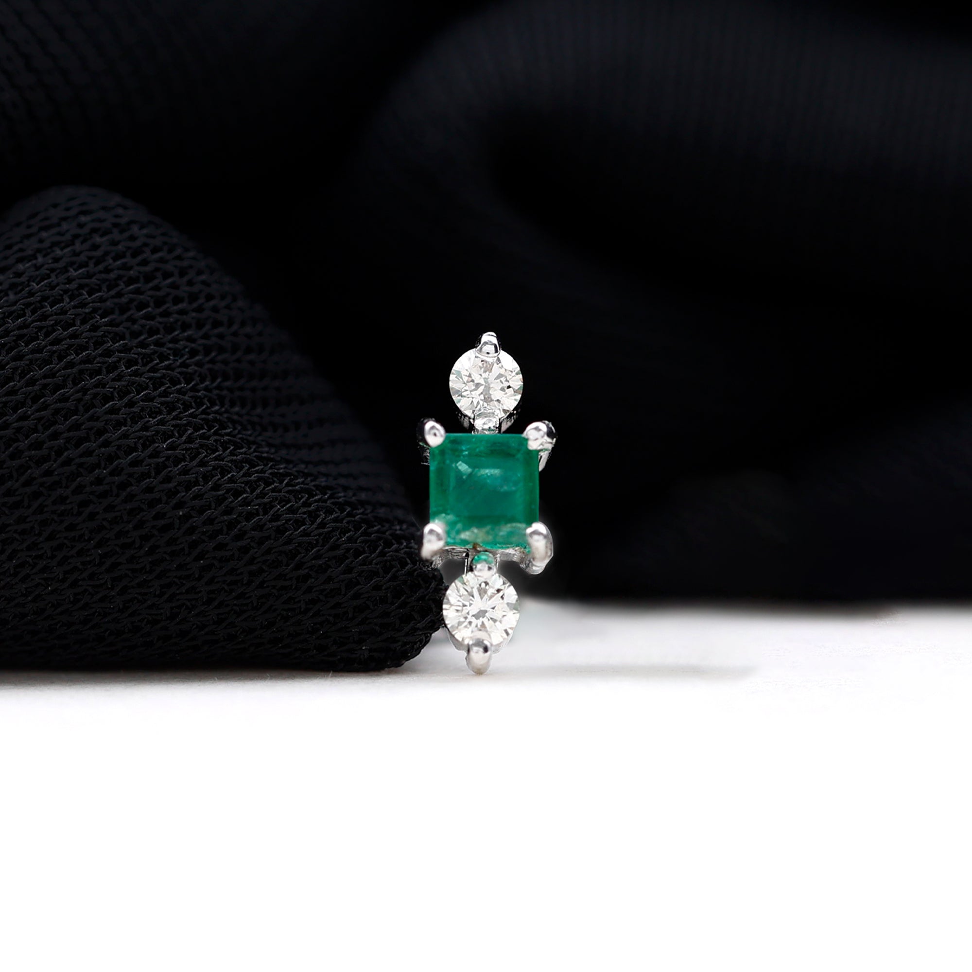 Rosec Jewels-Minimalist Emerald and Moissanite Helix Earring