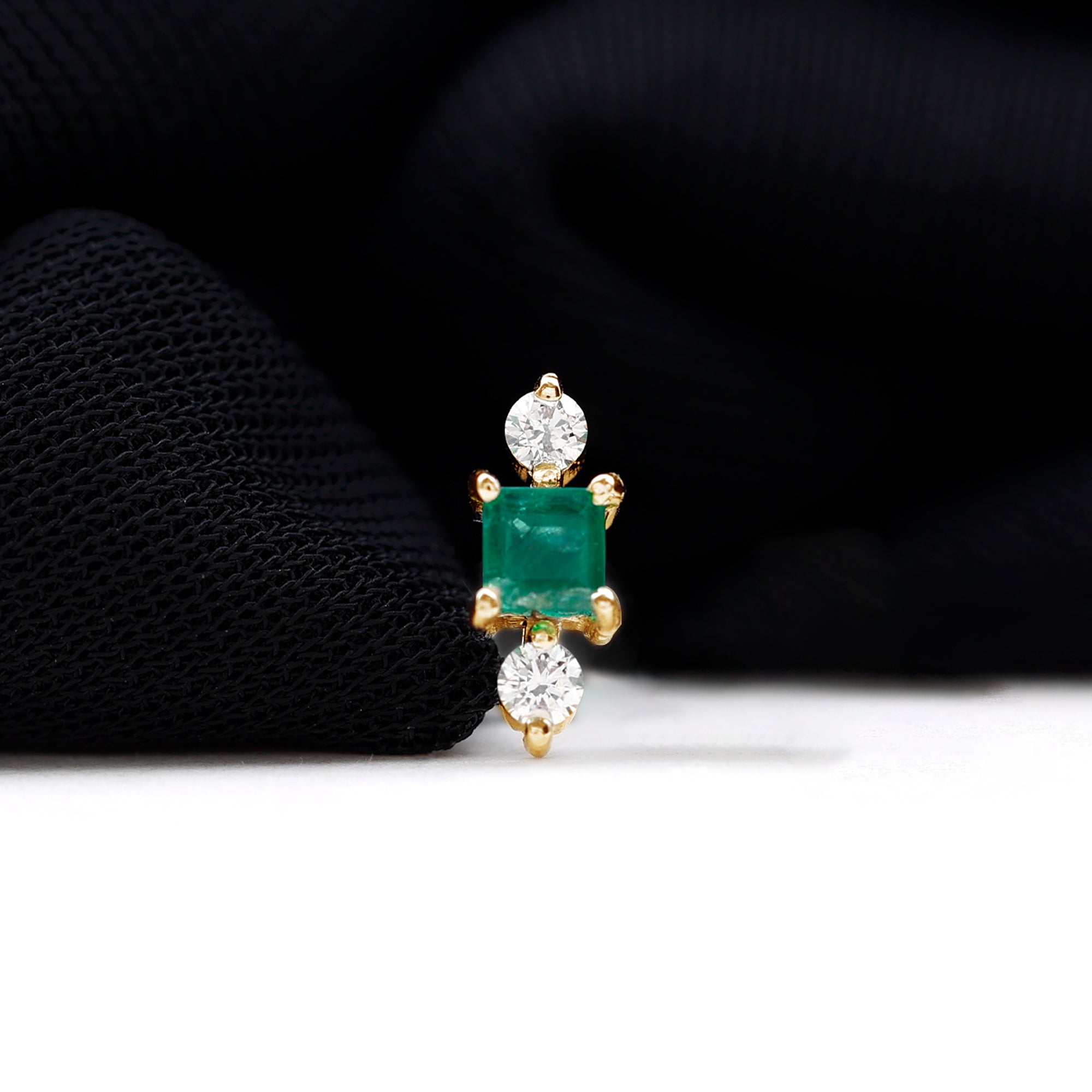 Rosec Jewels-Minimalist Emerald and Moissanite Helix Earring