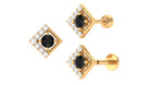 Rosec Jewels-Black Diamond Square Geometric Earring with Moissanite