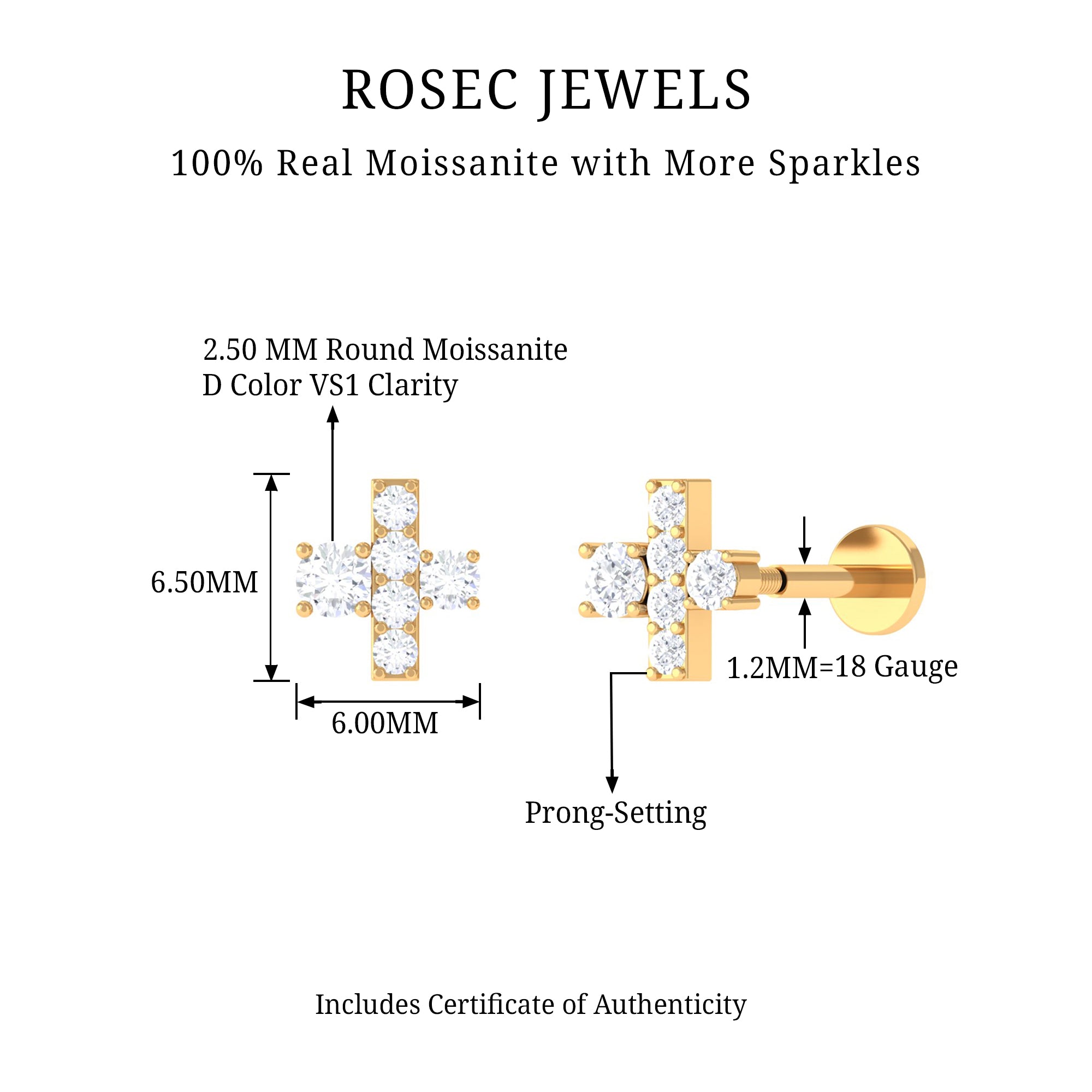 Rosec Jewels-Quirky Moissanite Dainty Cartilage Earring in Gold