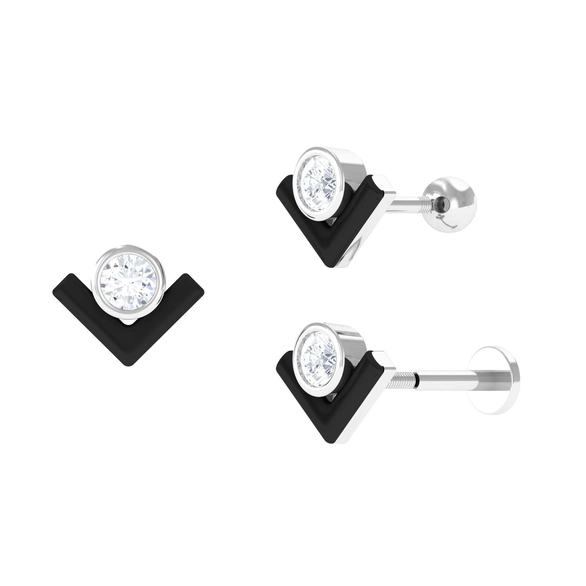 Rosec Jewels-Bezel Set Moissanite Unique Cartilage Earring with Black Enamel