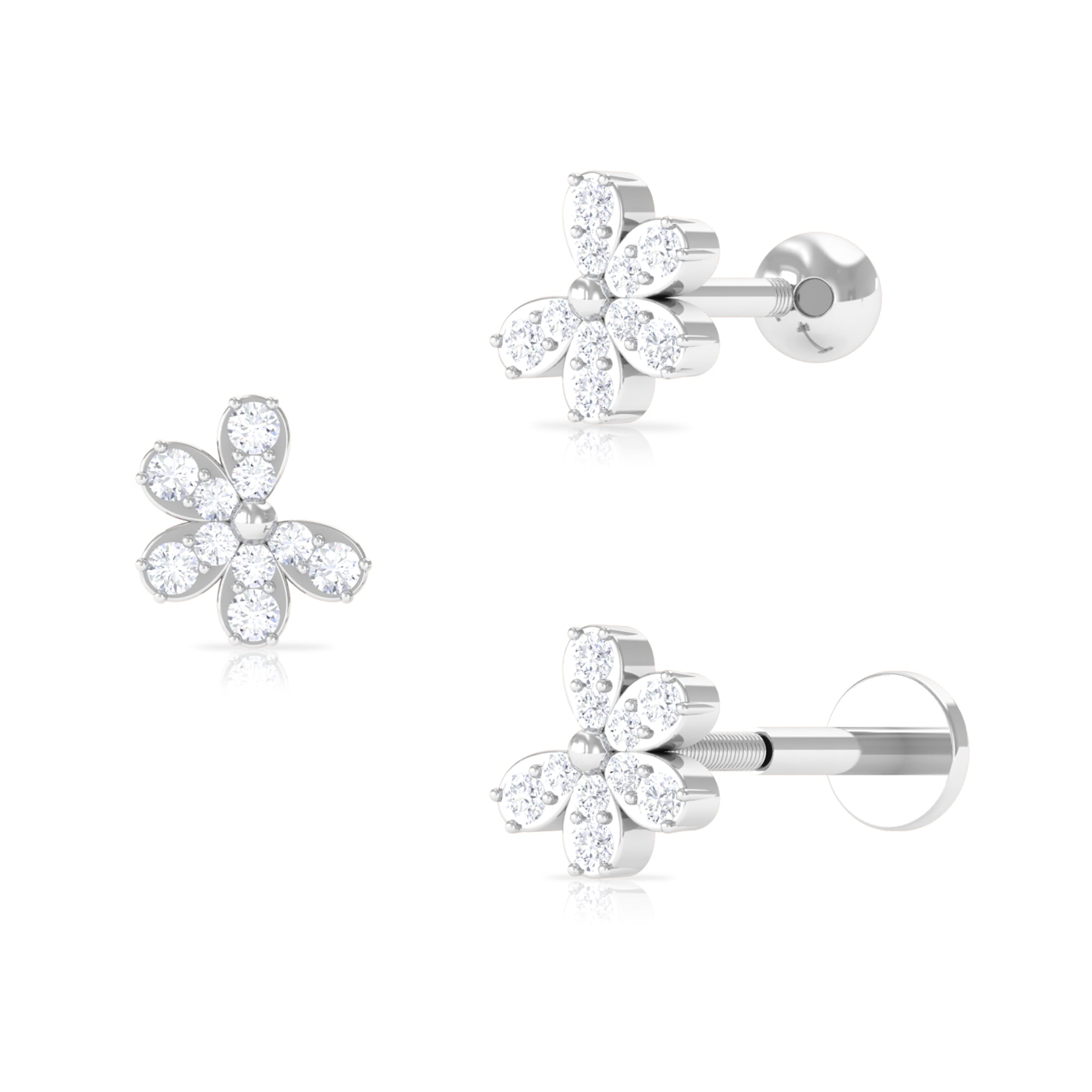 Rosec Jewels-Certified Moissanite Gold Floral Earring for Tragus Piercing