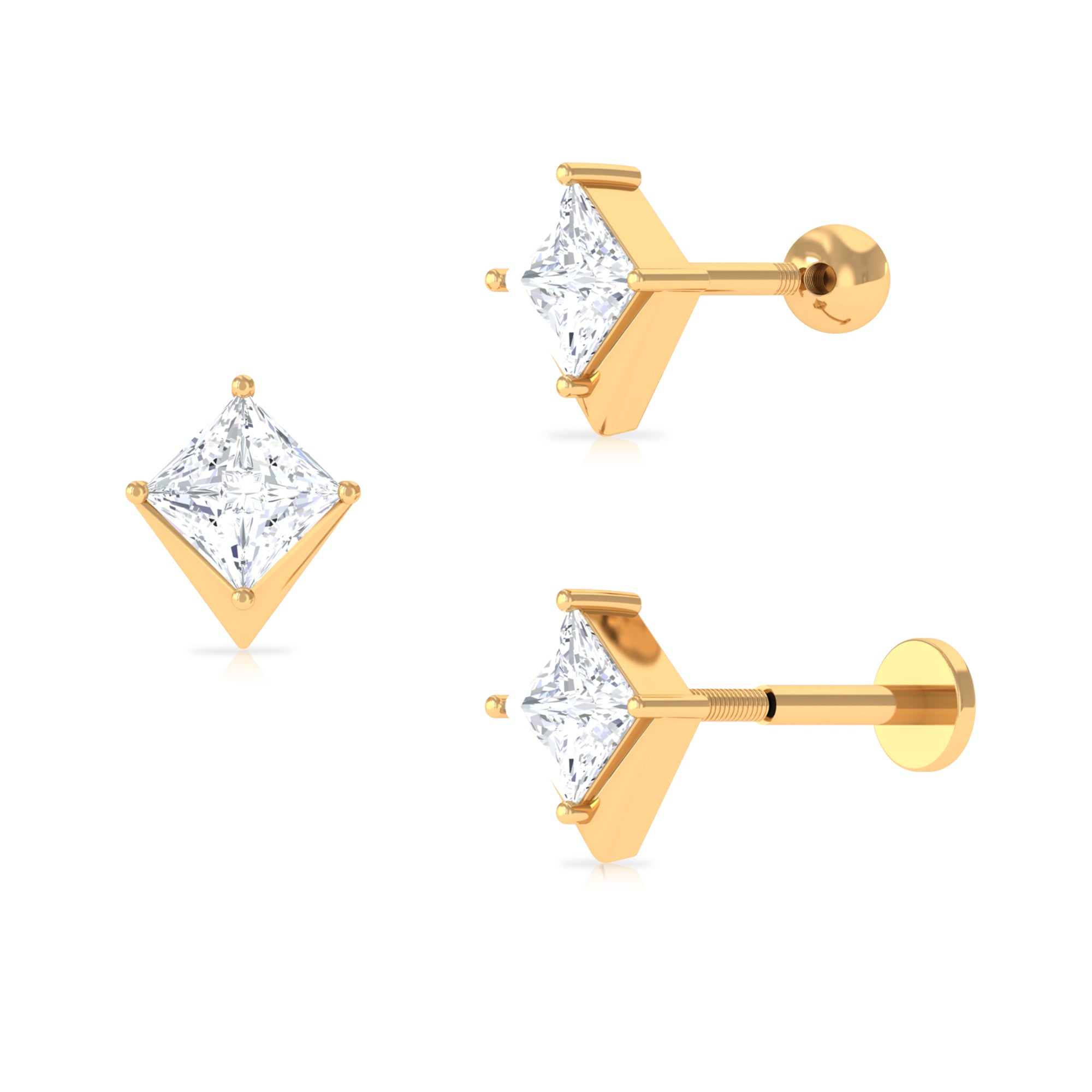 Rosec Jewels-Princess Cut Moissanite Tragus Earring in Gold