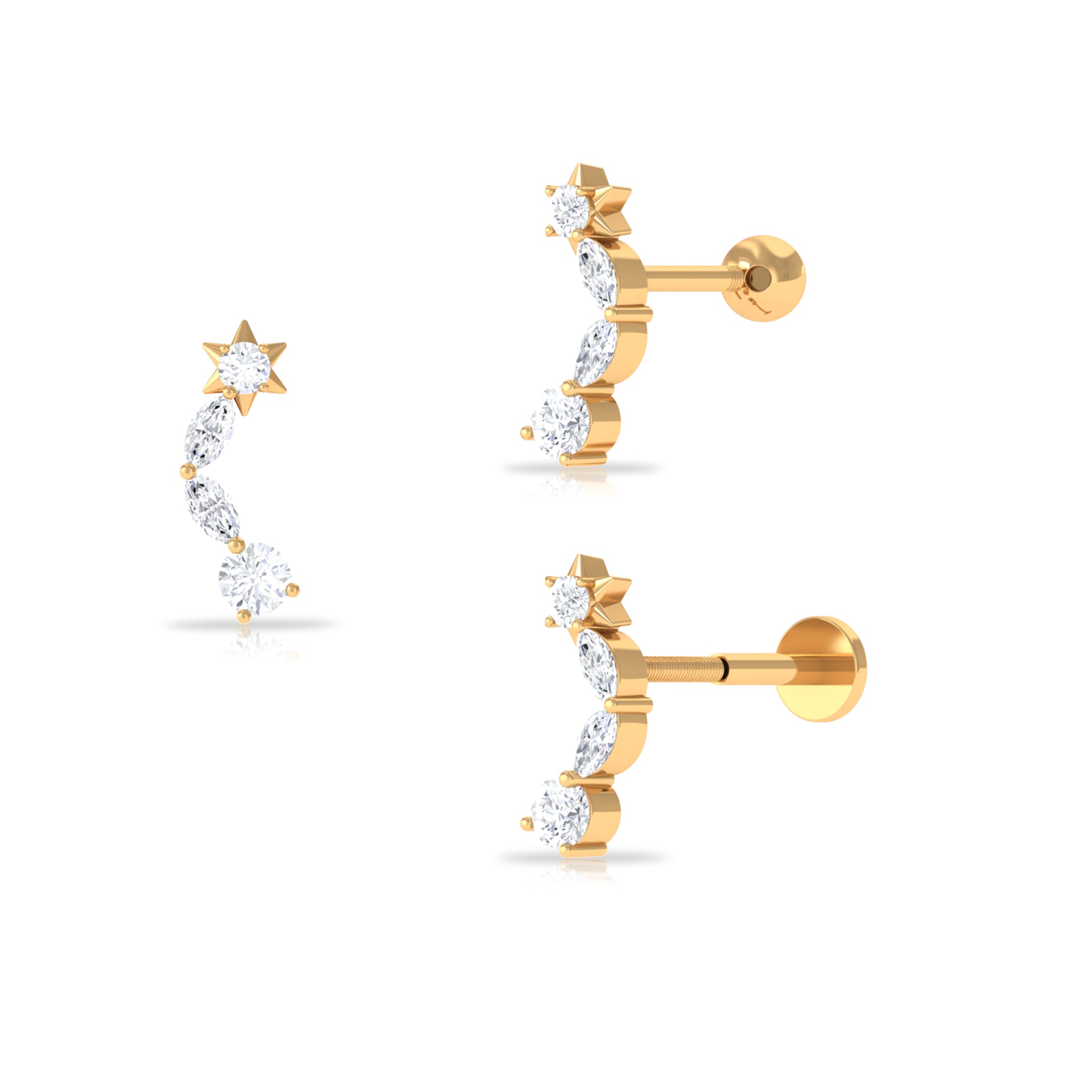 Rosec Jewels-Marquise and Round Cut Moissanite Star Climber Earring