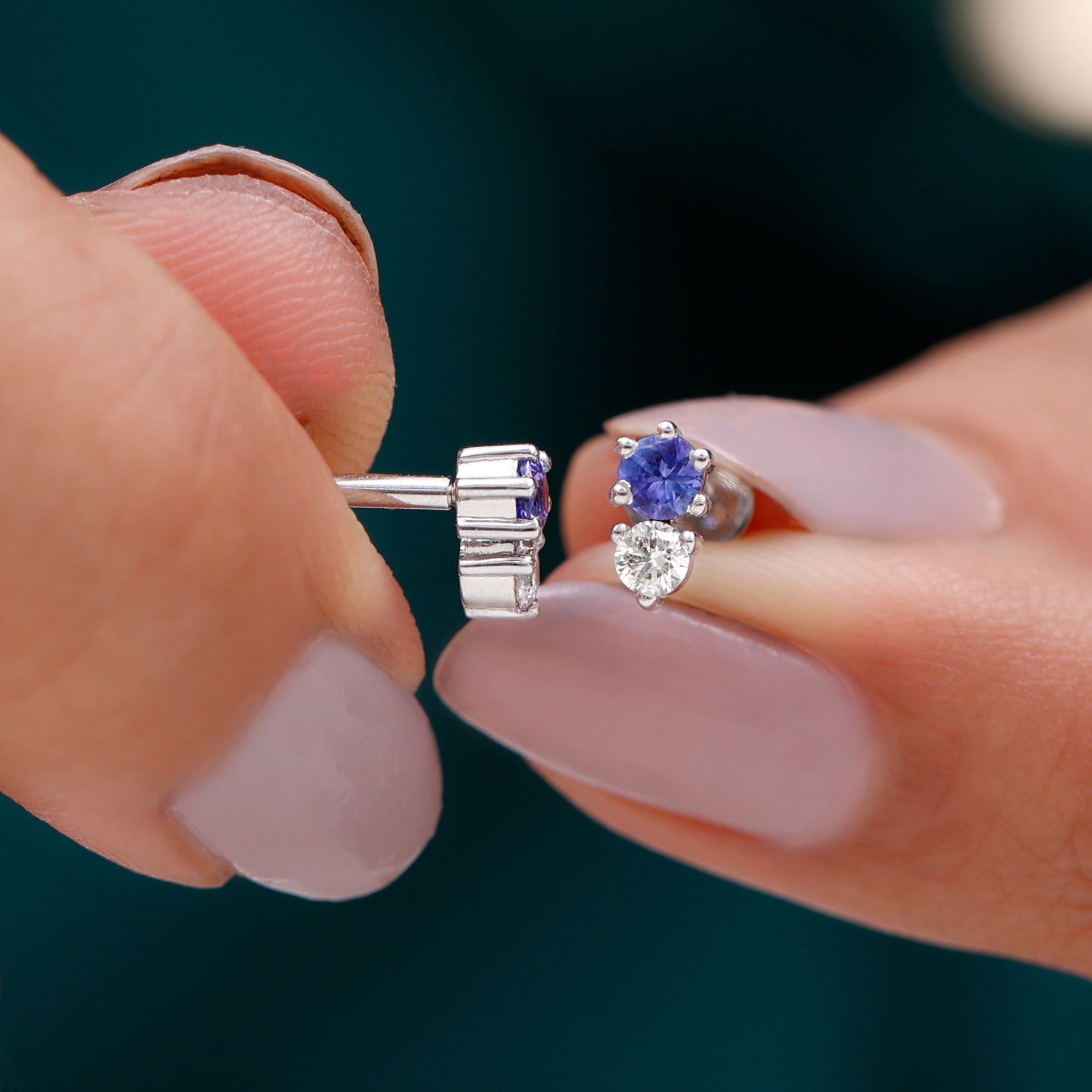 Rosec Jewels-Tanzanite and Moissanite Two Stone Earring for Conch