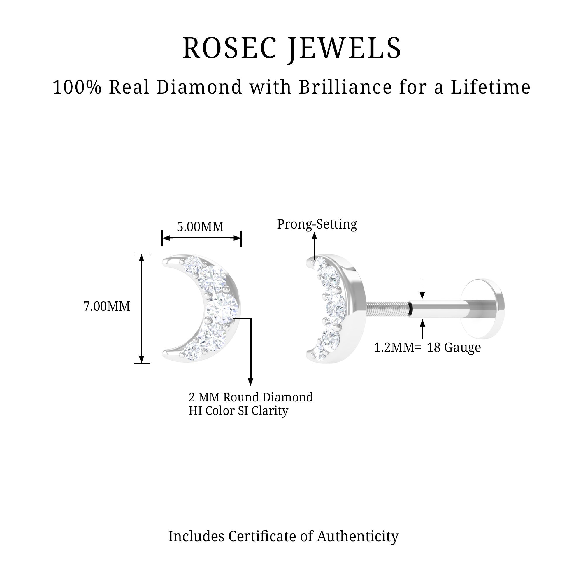 Rosec Jewels-Real Diamond Crescent Moon Cartilage Earring