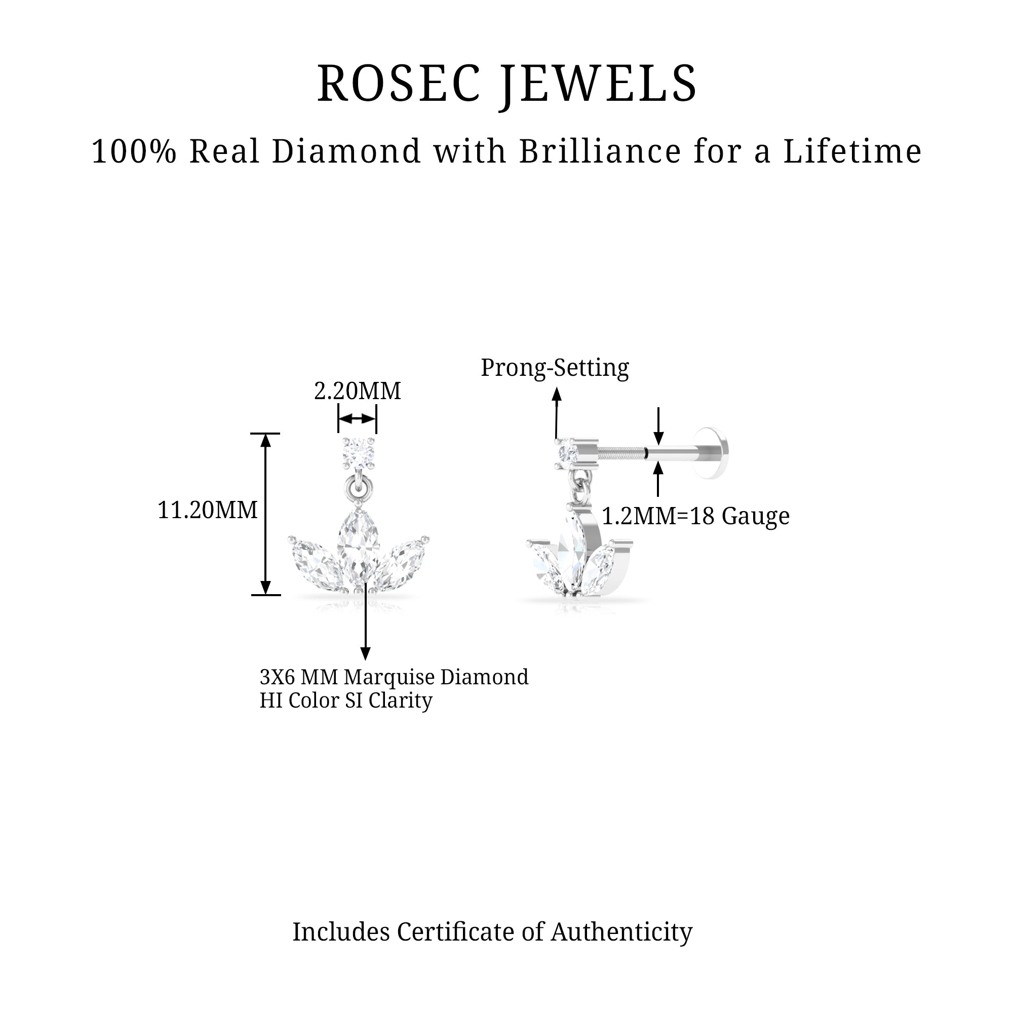 Rosec Jewels-Marquise Diamond Lotus Cartilage Drop Earring