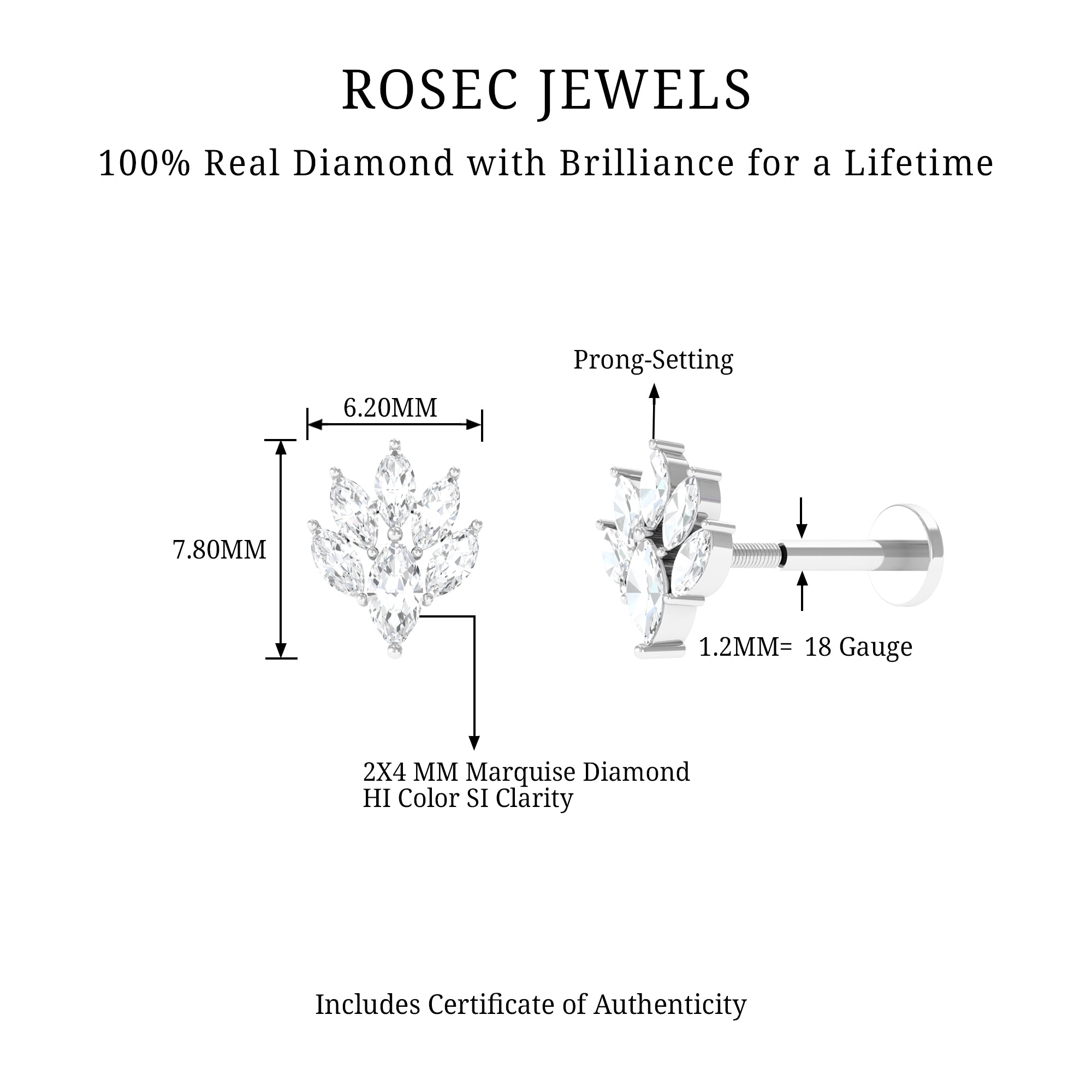 Rosec Jewels-Marquise Diamond Leaf Cluster Helix Earring