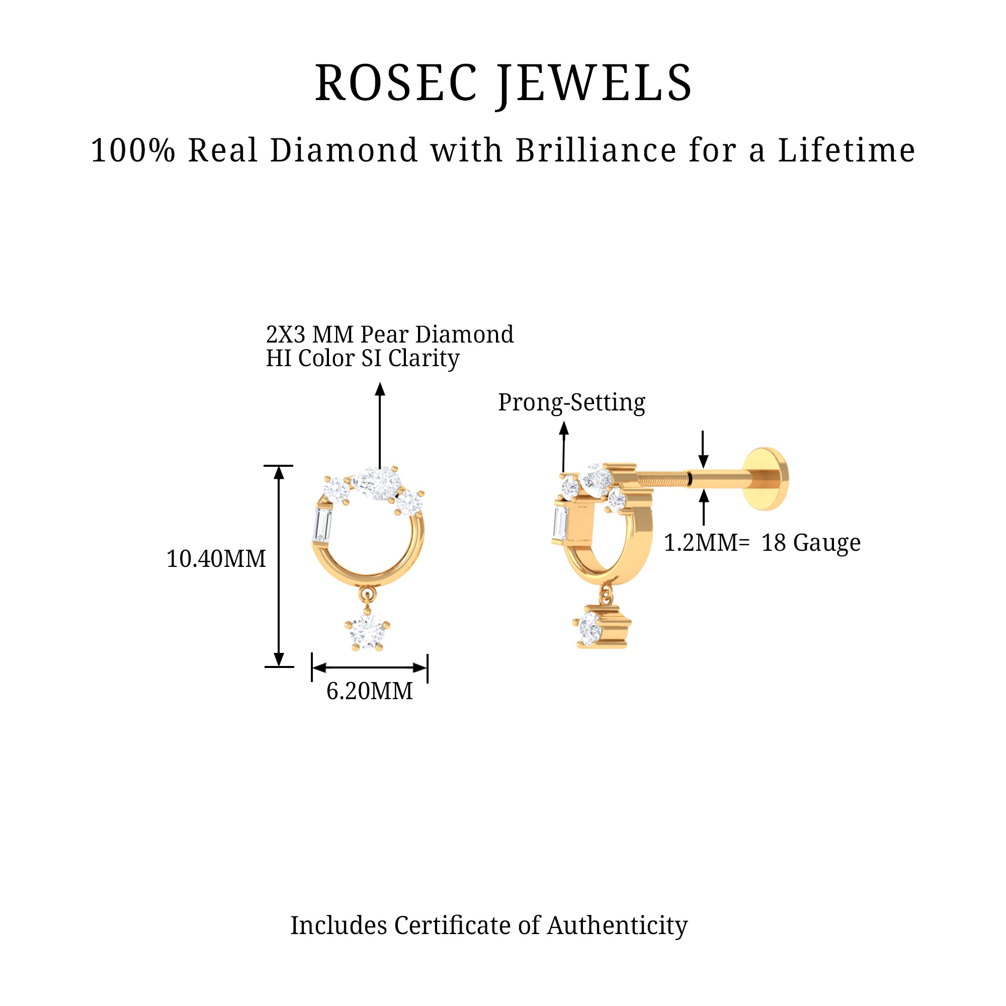 Rosec Jewels-Natural Diamond Circle Drop Earring with Flat Back