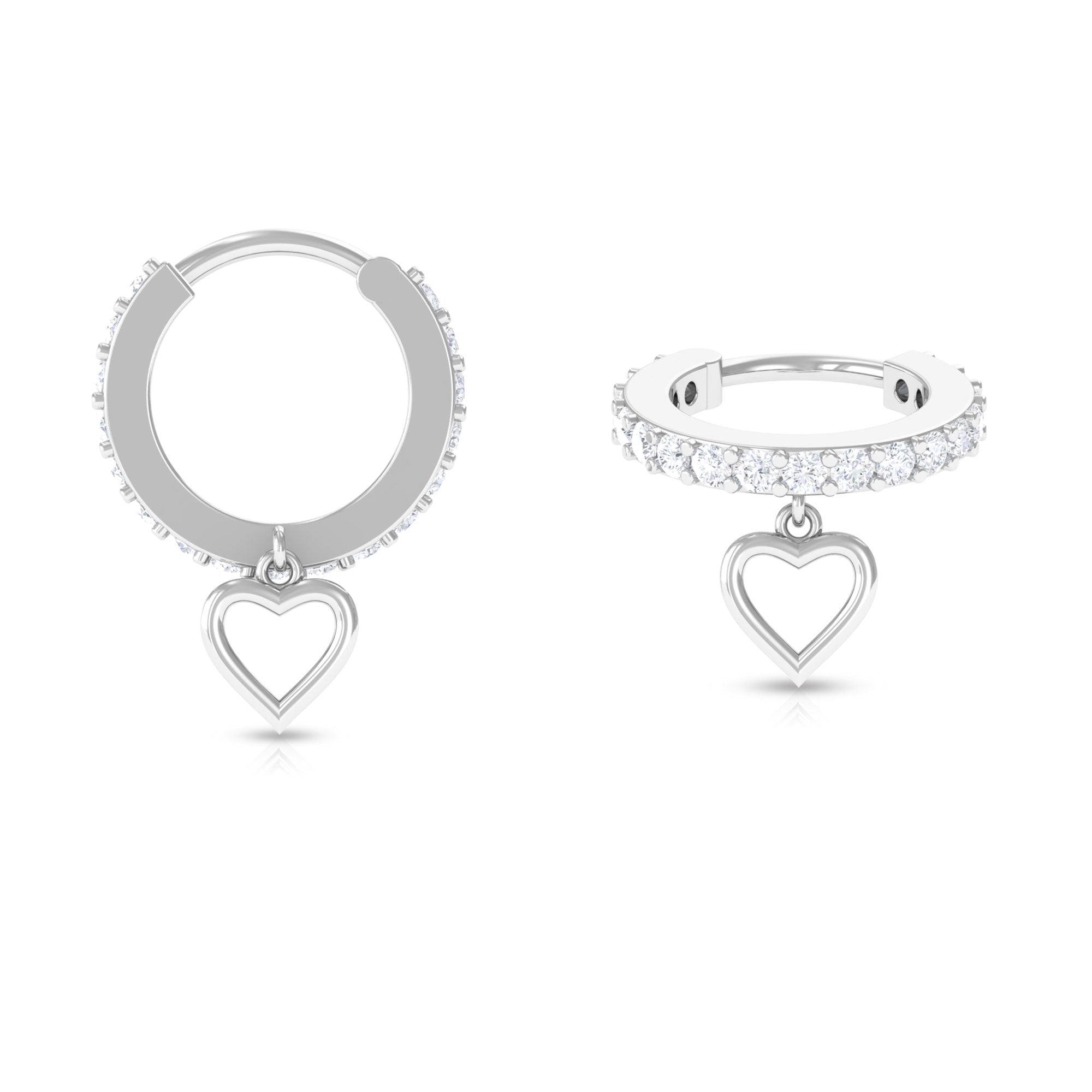 Rosec Jewels-Real Diamond Eternity Heart Dangle Hoop Earring