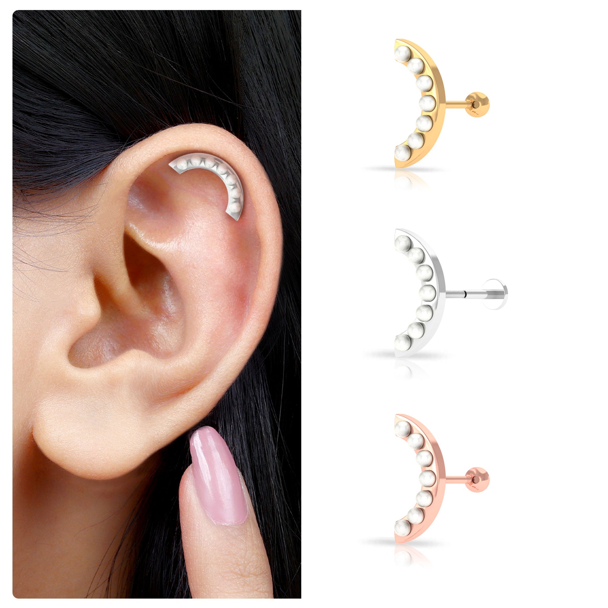 Rosec Jewels-Natural Freshwater Pearl Curved Helix Earring