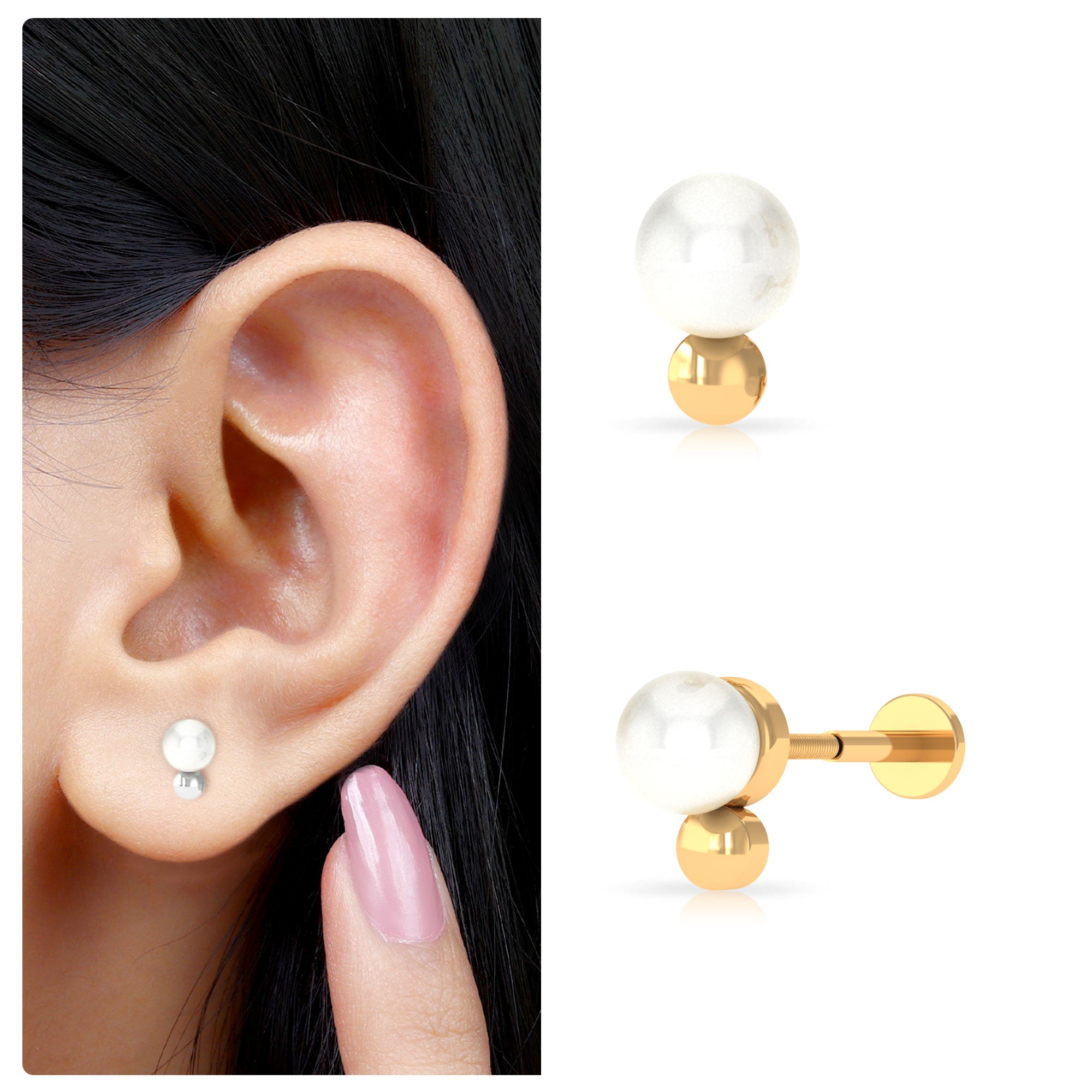 Rosec Jewels-Real Freshwater Pearl Solitaire Tragus Earring in Gold