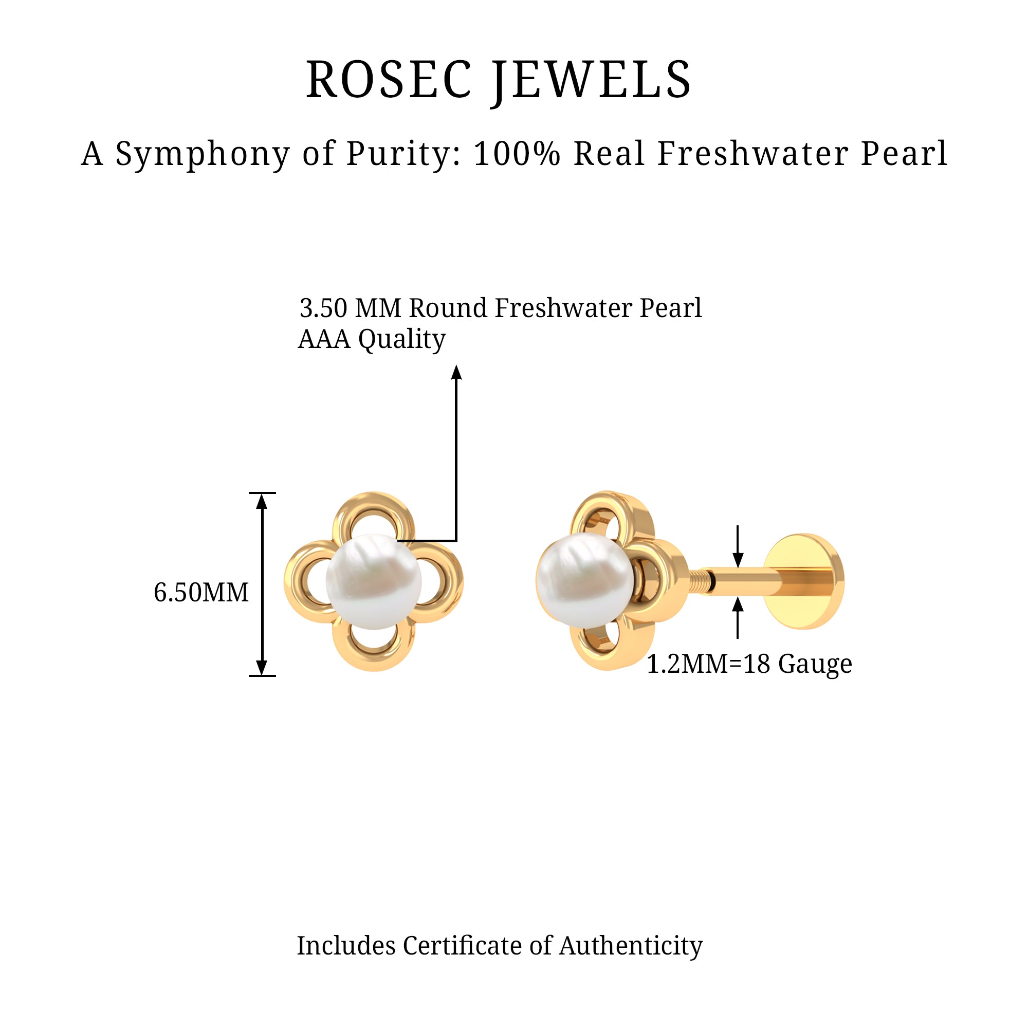 Rosec Jewels-Freshwater Pearl Solitaire Flower Cartilage Earring in Gold