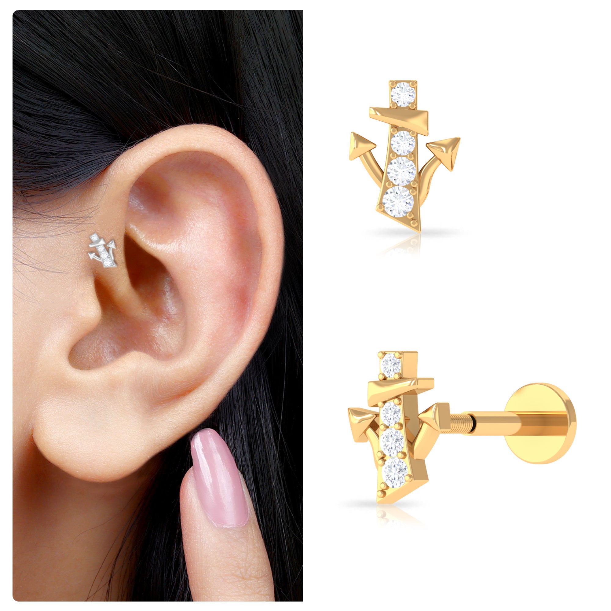 Rosec Jewels-Real Diamond Quirky Earring for Tragus Piercing