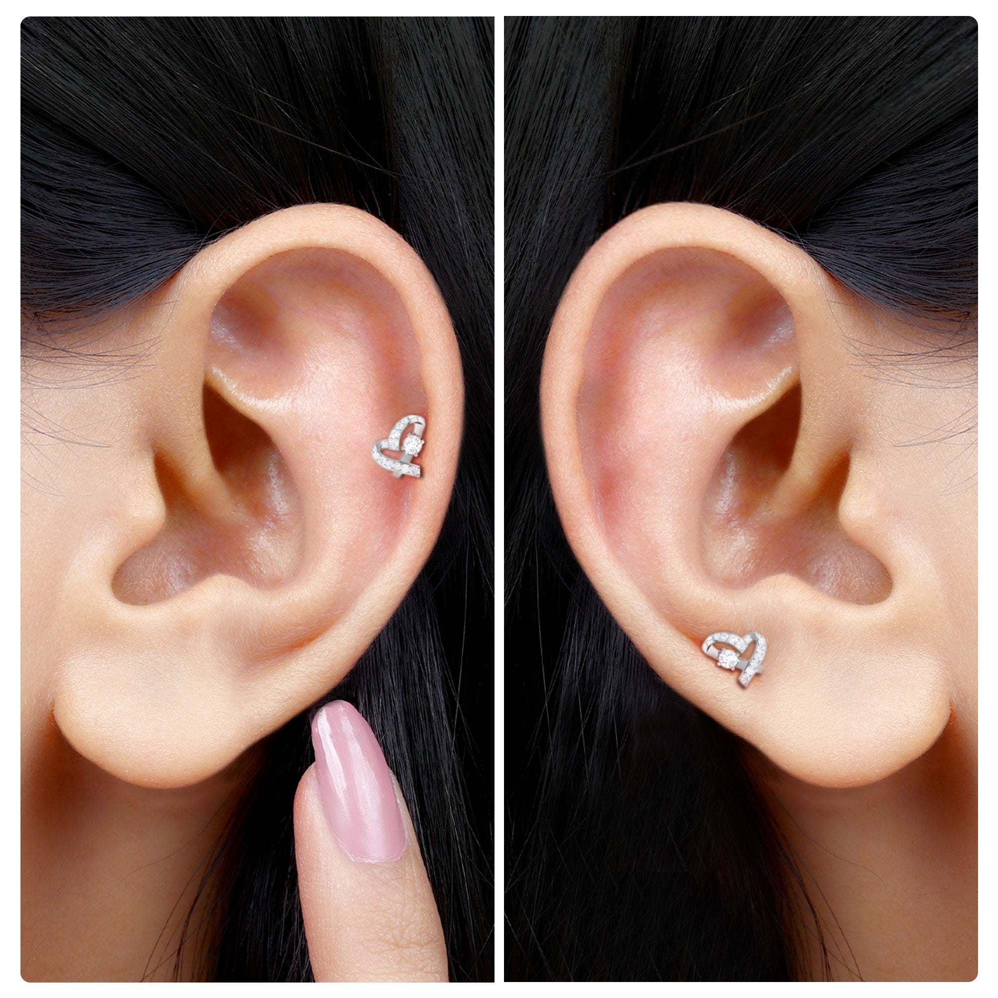 Rosec Jewels-Unique Moissanite Heart Helix Earring in Gold