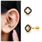 Rosec Jewels-Real Diamond Black Enamel Flower Cartilage Earring