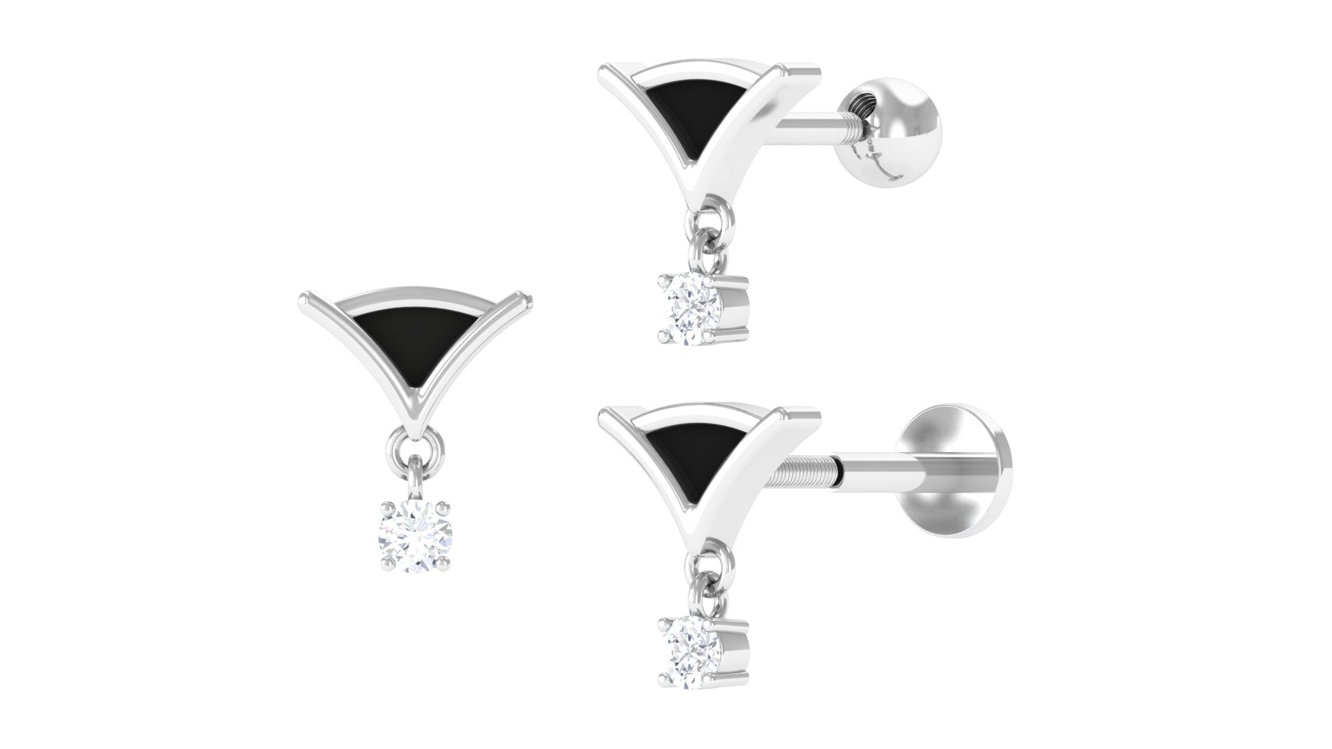 Rosec Jewels-Minimalist Diamond Helix Drop Earring with Black Enamel