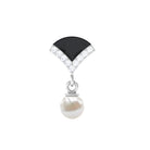 Rosec Jewels-Elegant Diamond and Freshwater Pearl Drop Earring with Black Enamel