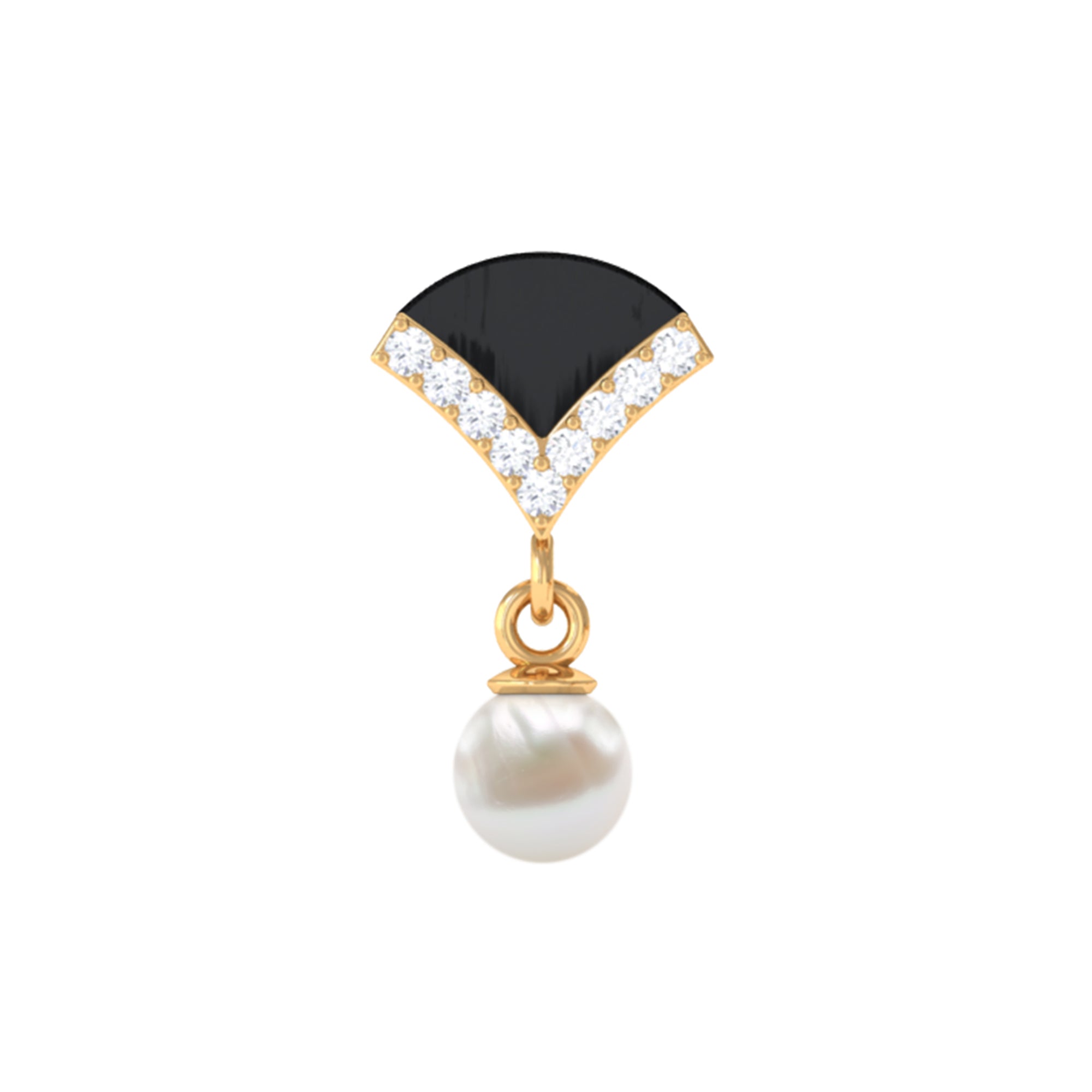 Rosec Jewels-Elegant Diamond and Freshwater Pearl Drop Earring with Black Enamel