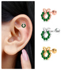 Rosec Jewels-Emerald Christmas Wreath and Gold Bow Earring