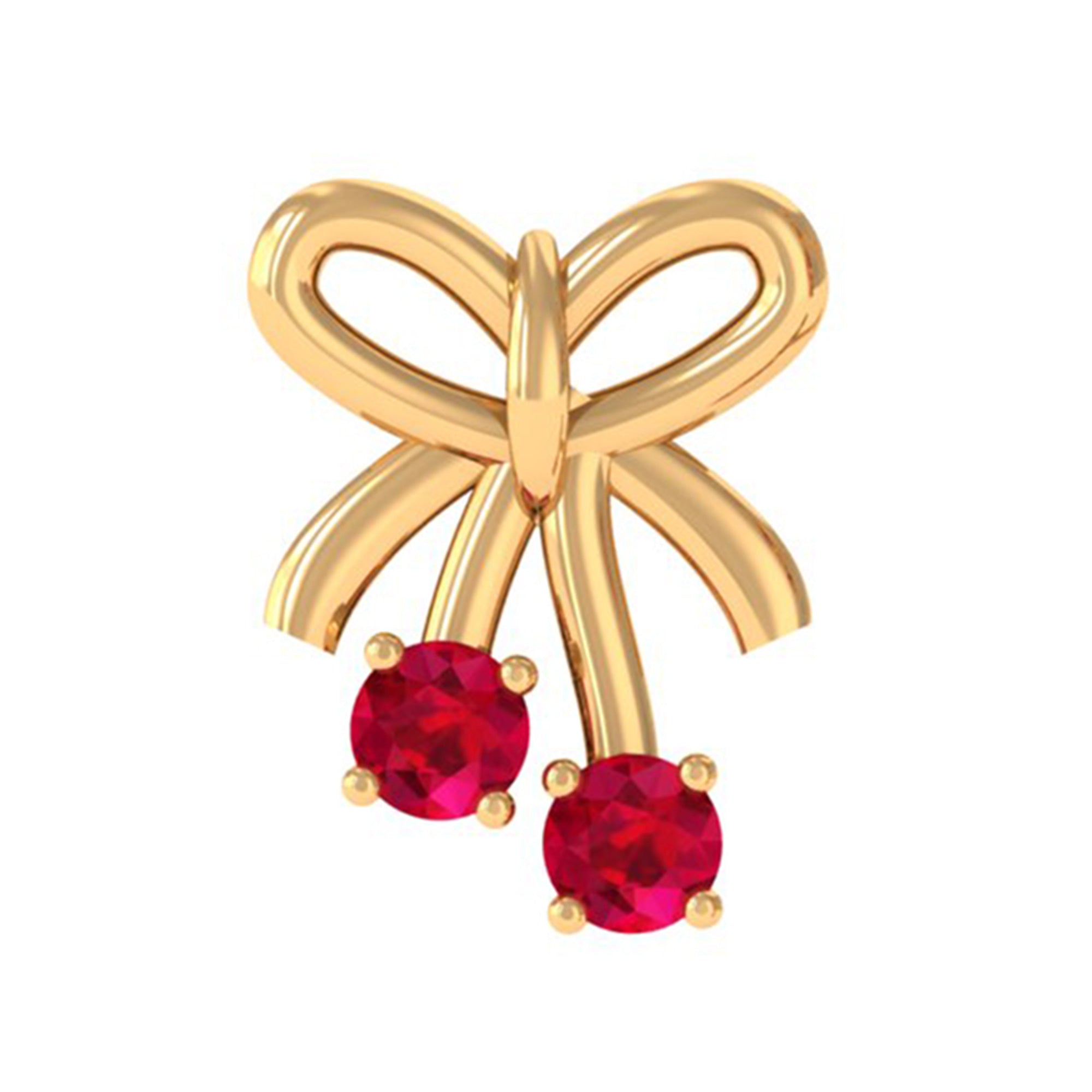 Rosec Jewels-Round Created Ruby Gold Bow Cartilage Earring