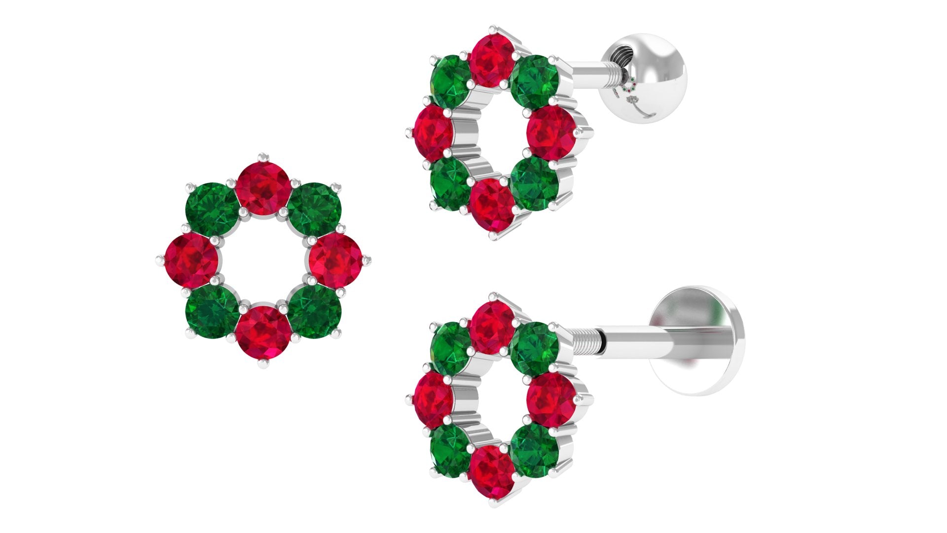 Rosec Jewels-Created Ruby and Created Emerald Christmas Earring