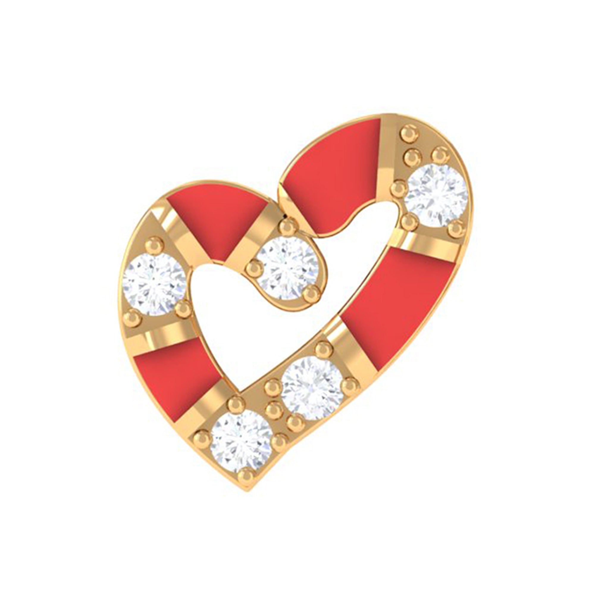 Rosec Jewels-Real Diamond Heart Cartilage Earring with Red Enamel