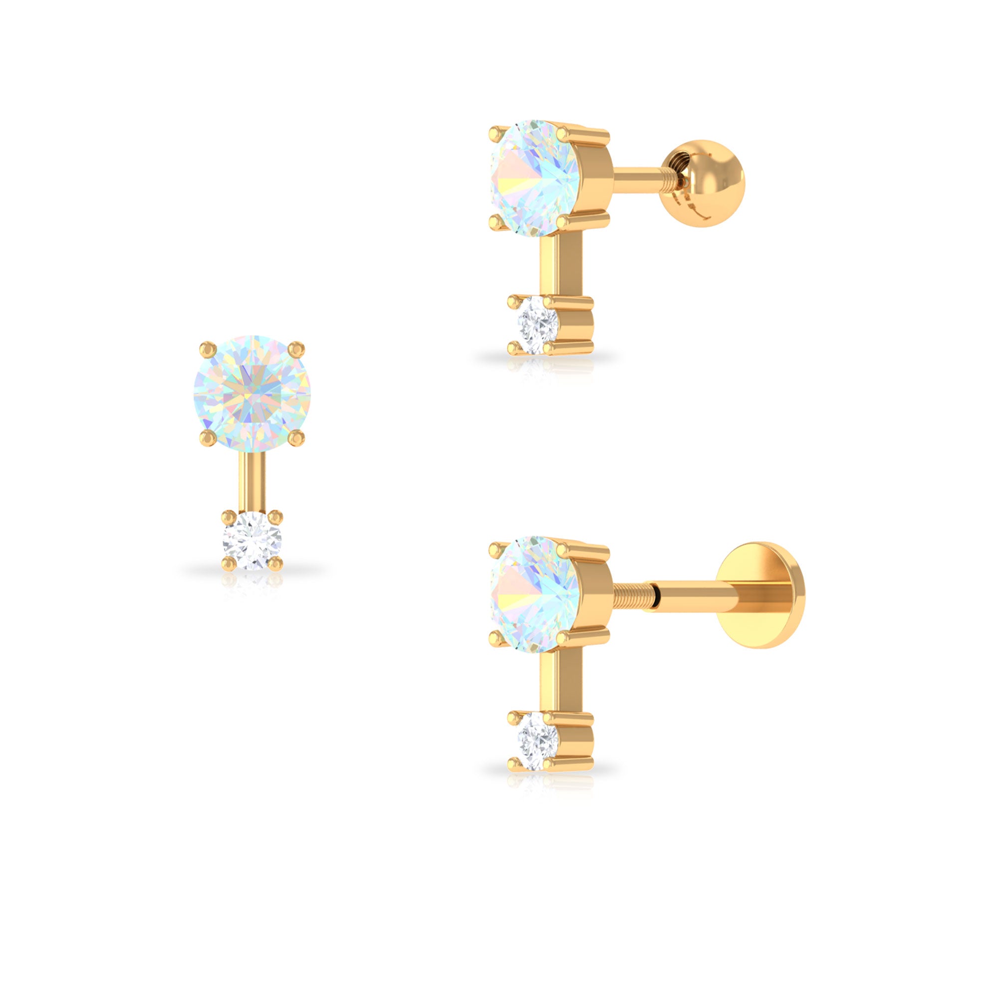 Rosec Jewels-Simple Ethiopian Opal and Diamond 2 Stone Tragus Earring