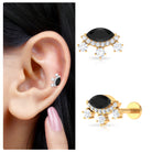 Rosec Jewels-Genuine Black Onyx Gothic Cartilage Earring with Moissanite