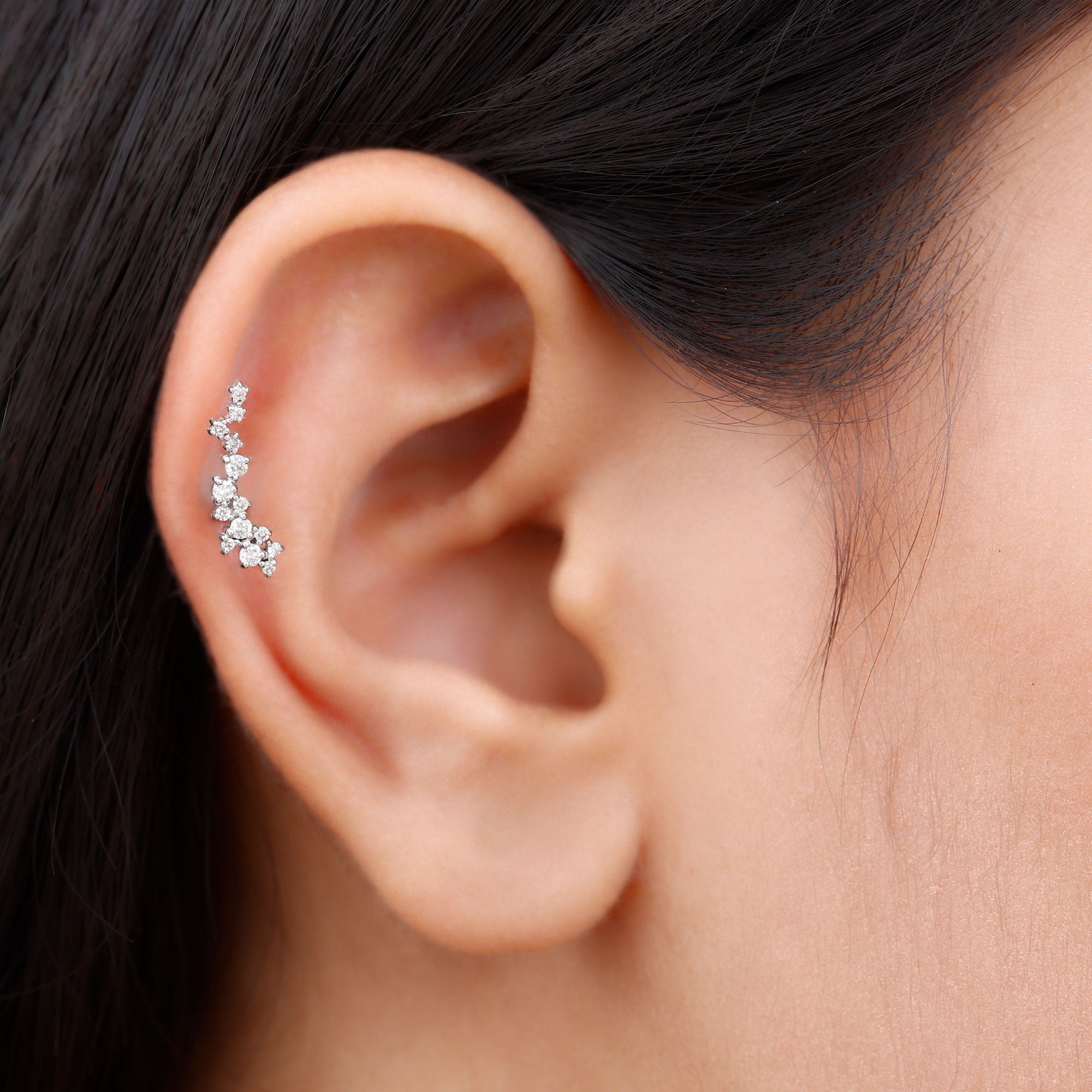 Rosec Jewels-Genuine Diamond Crawler Earring for Helix Piercing