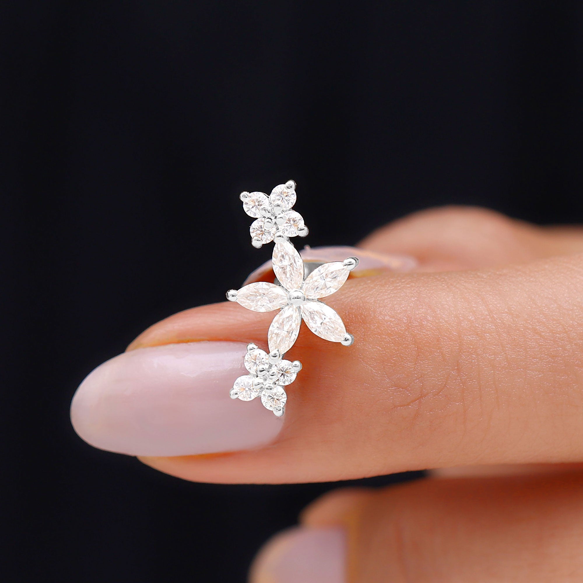 Rosec Jewels-Natural Diamond Flower Ear Crawler Earring