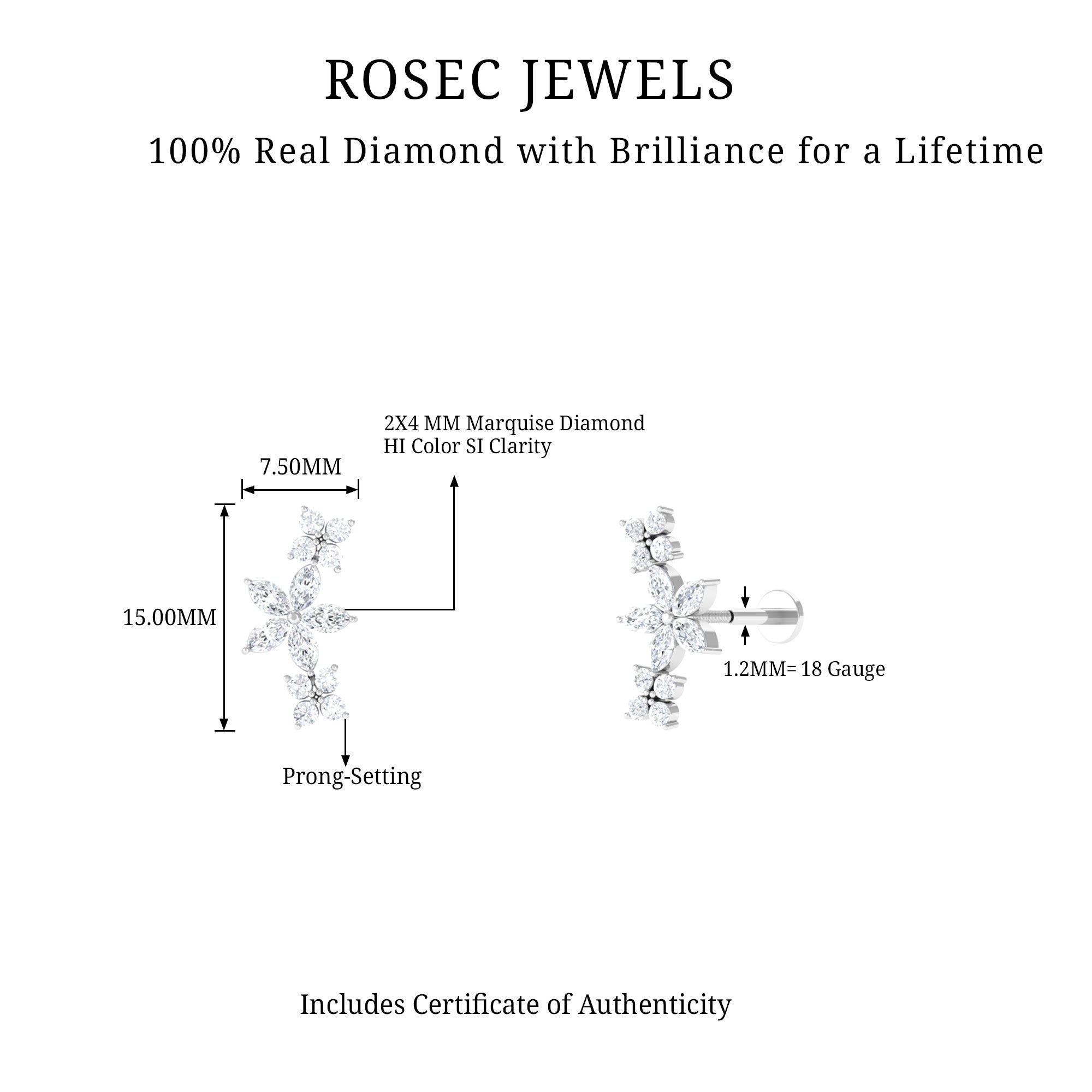 Rosec Jewels-Natural Diamond Flower Ear Crawler Earring