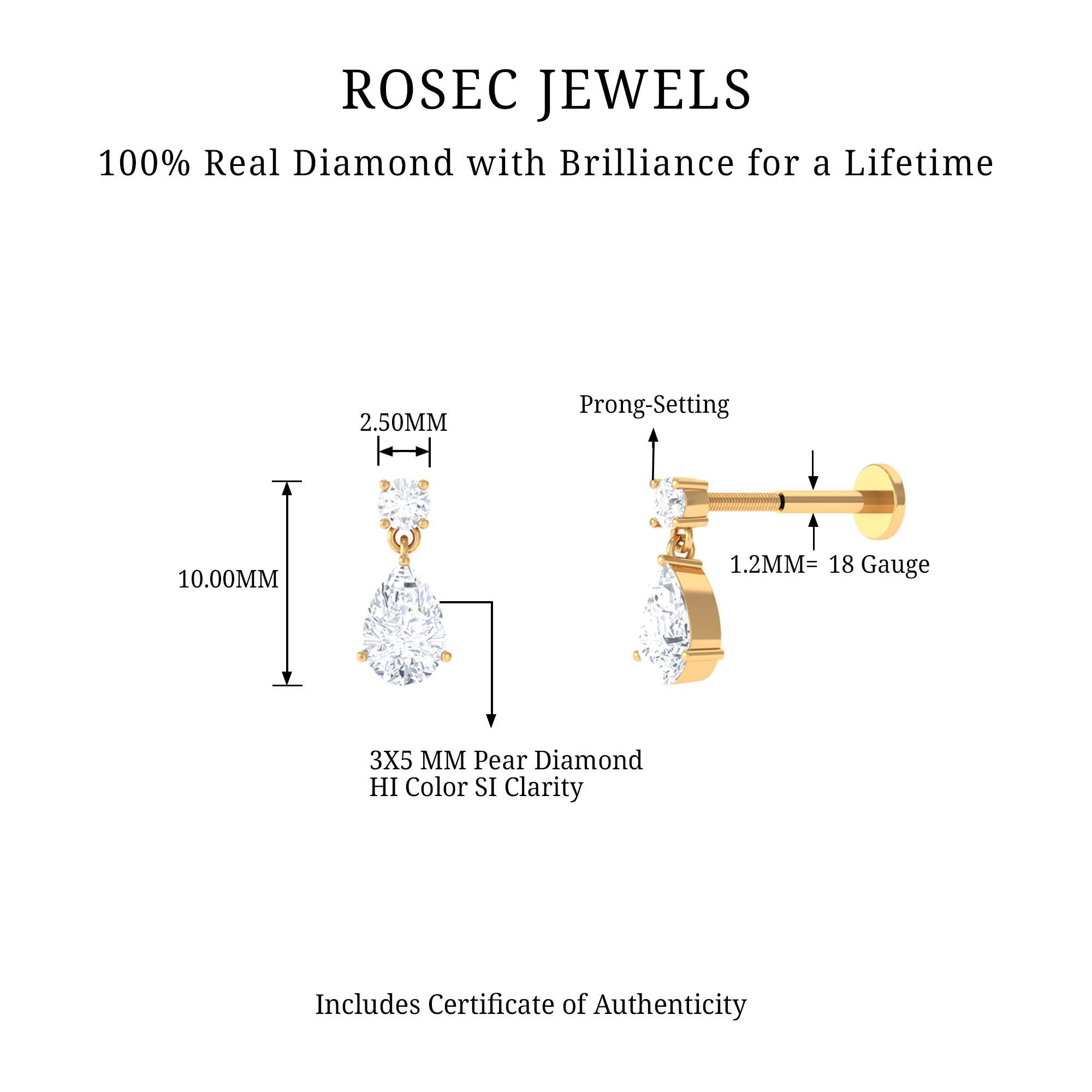 Rosec Jewels-Genuine Diamond Teardrop Cartilage Earring