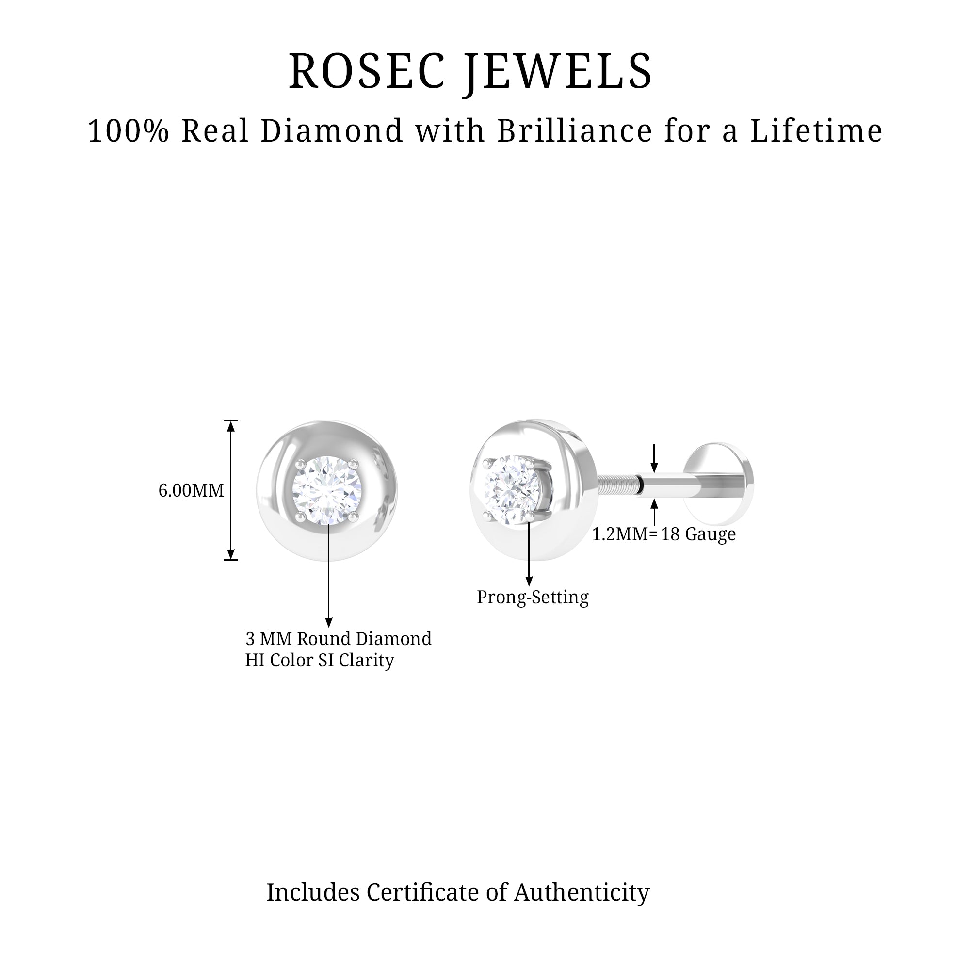 Rosec Jewels-Classic Diamond Solitaire Helix Piercing Earring