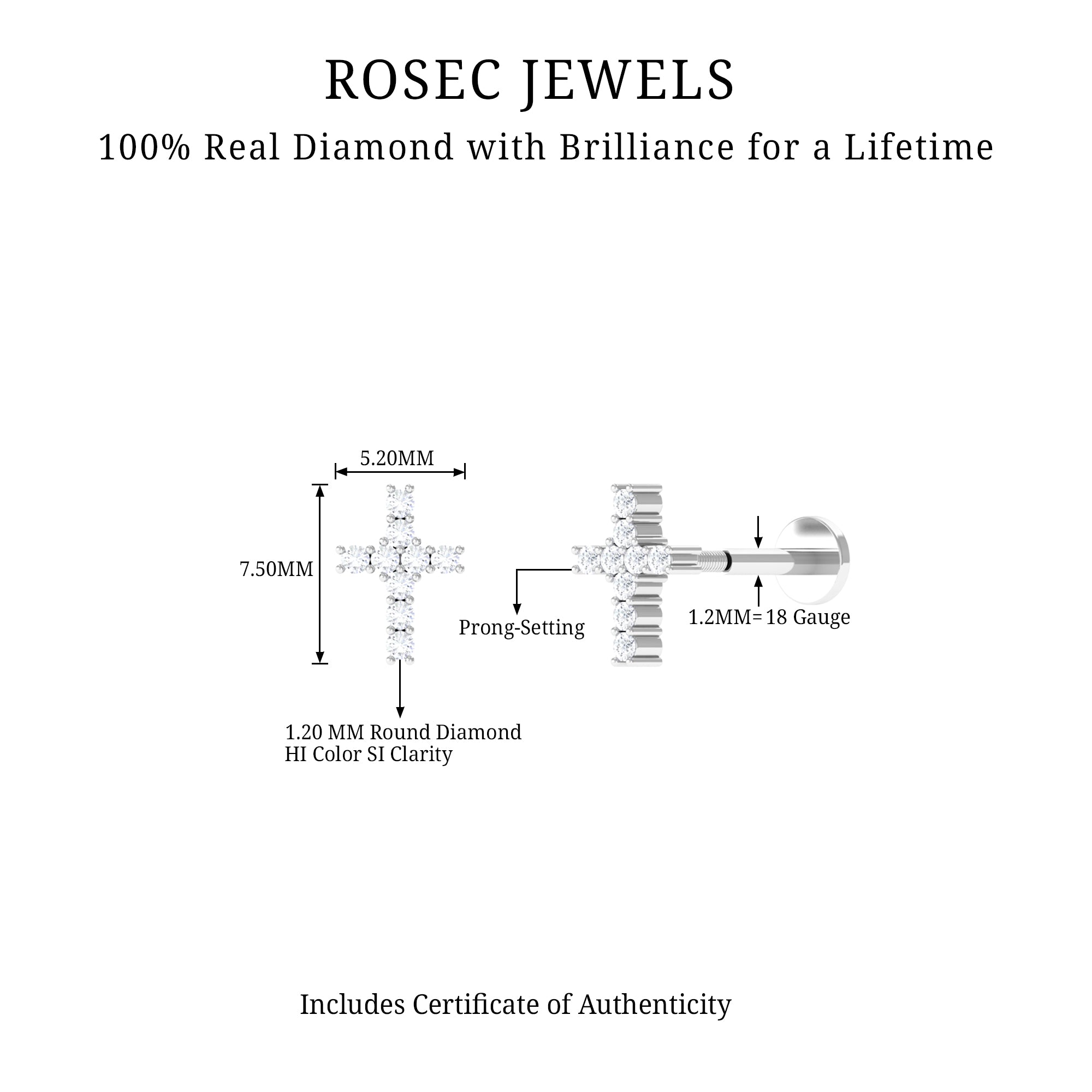 Rosec Jewels-Natural Diamond Cross Cartilage Earring