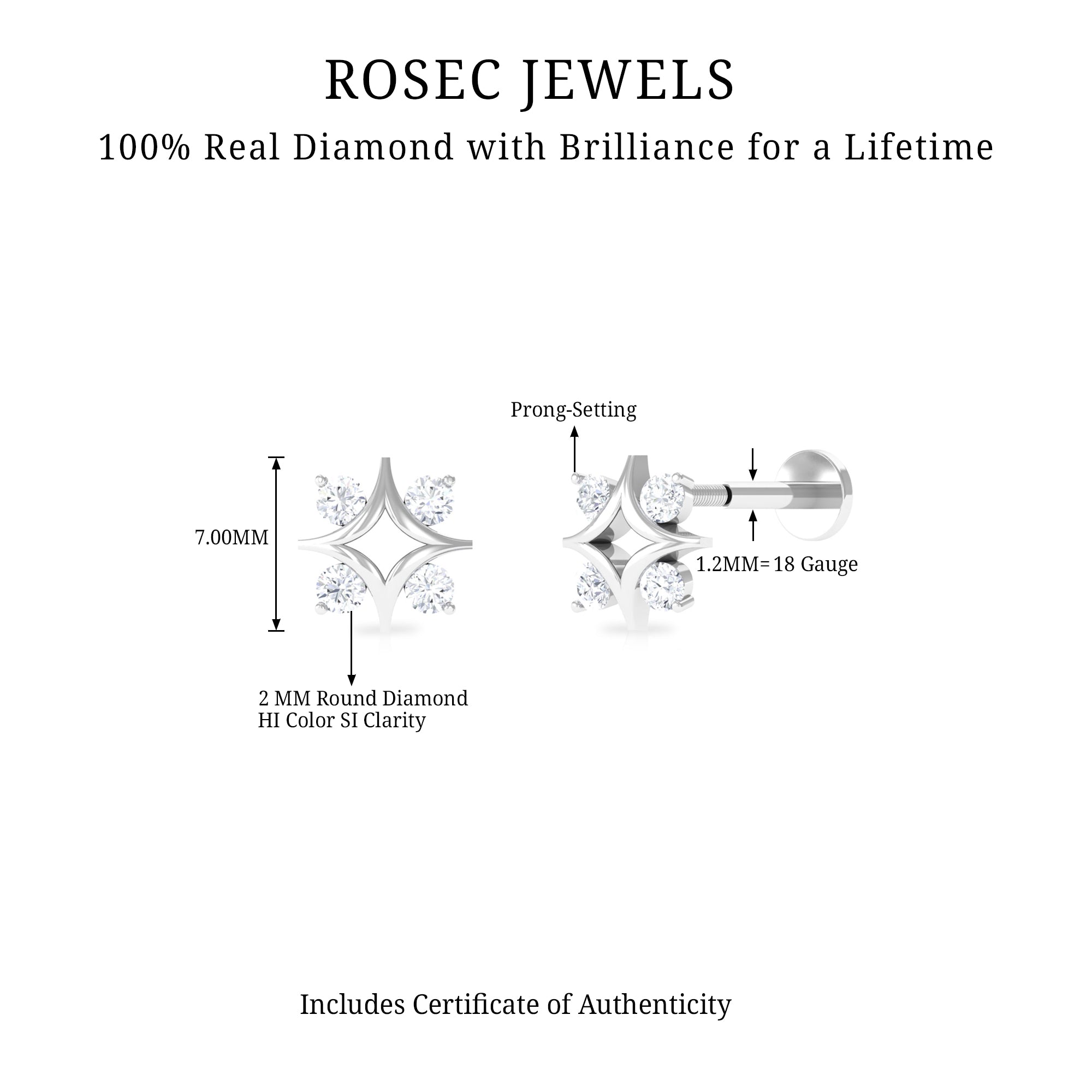 Rosec Jewels-Natural Diamond Star Celestial Earring for Helix Piercing