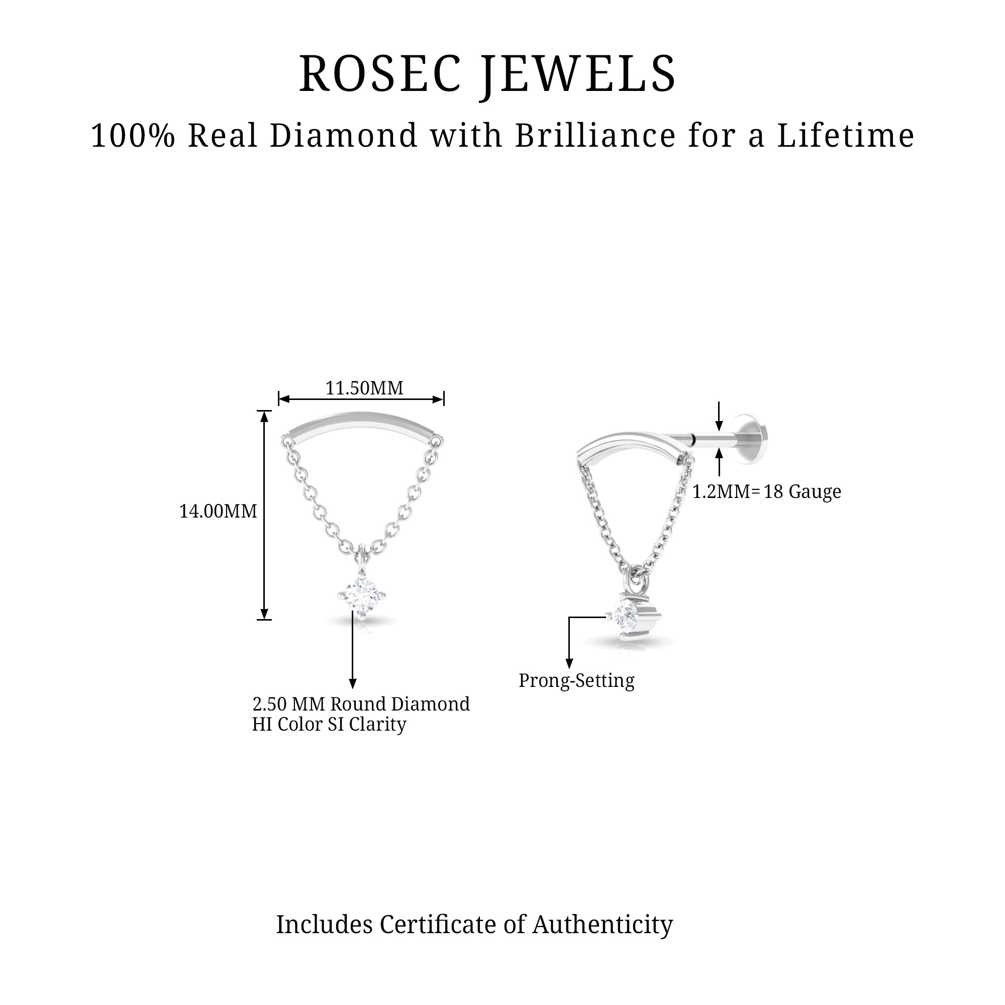 Rosec Jewels-Real Diamond Hidden Helix Earring with Chain