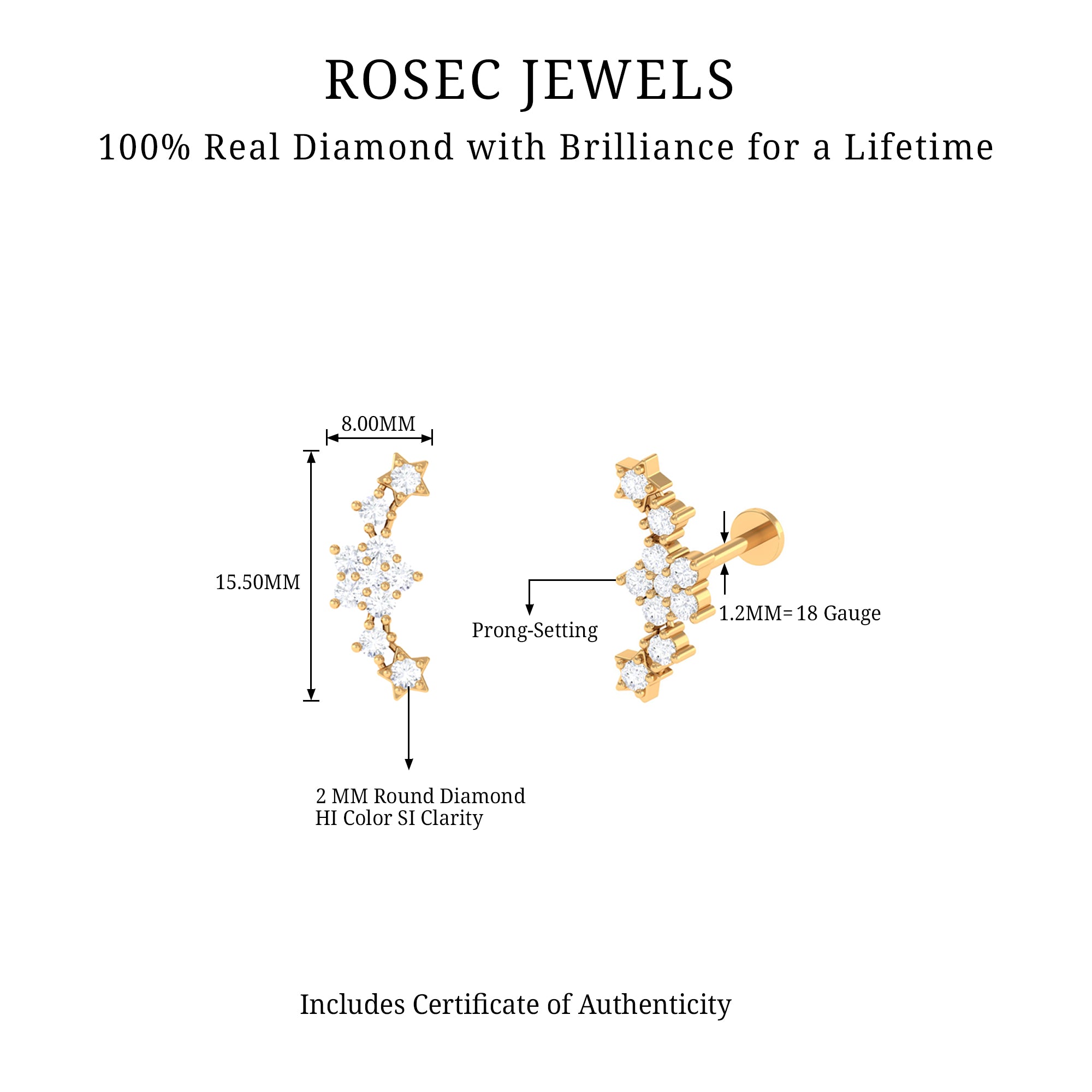 Rosec Jewels-Natural Diamond Star Ear Crawler Earring