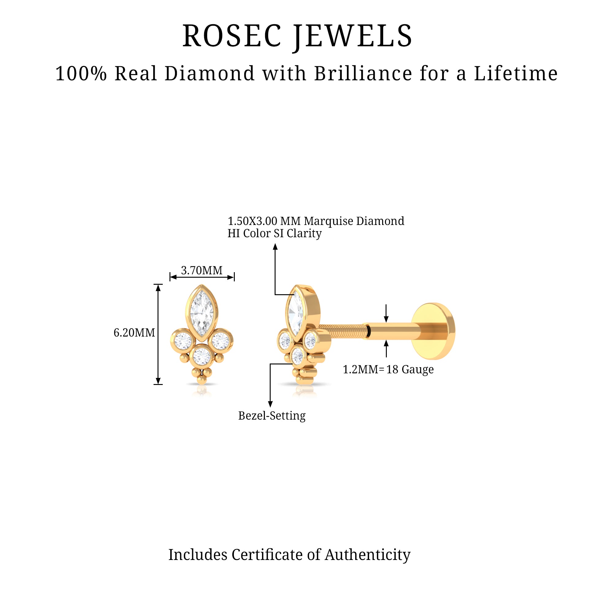 Rosec Jewels-Unique Diamond Helix Earring in Bezel Setting