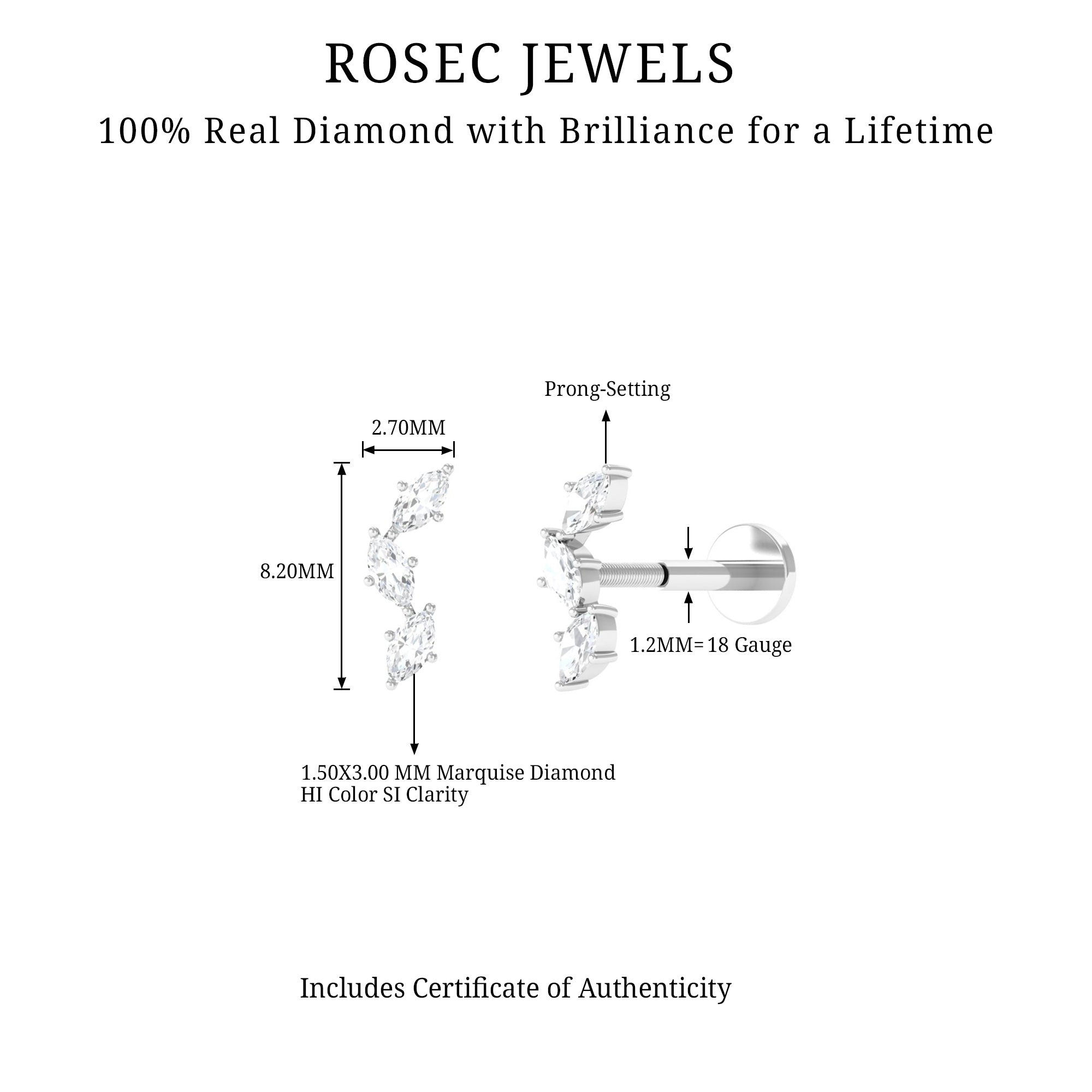 Rosec Jewels-Classic Marquise Diamond Helix Earring