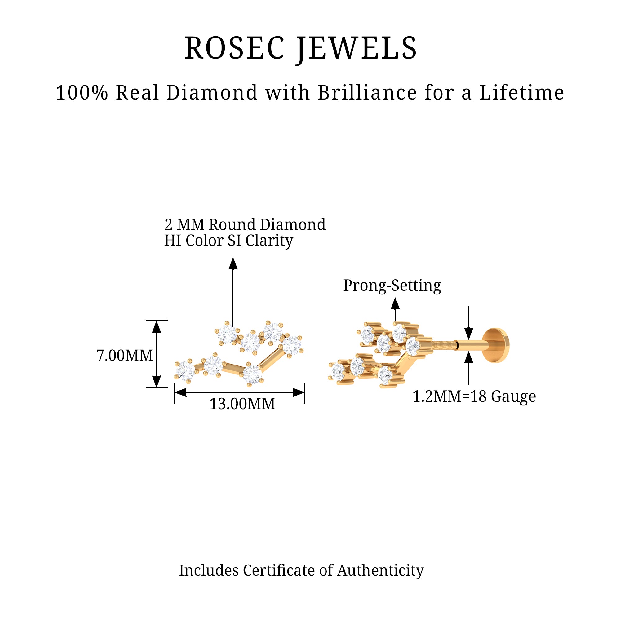 Rosec Jewels-Real Diamond Gemini Zodiac Cartilage Earring